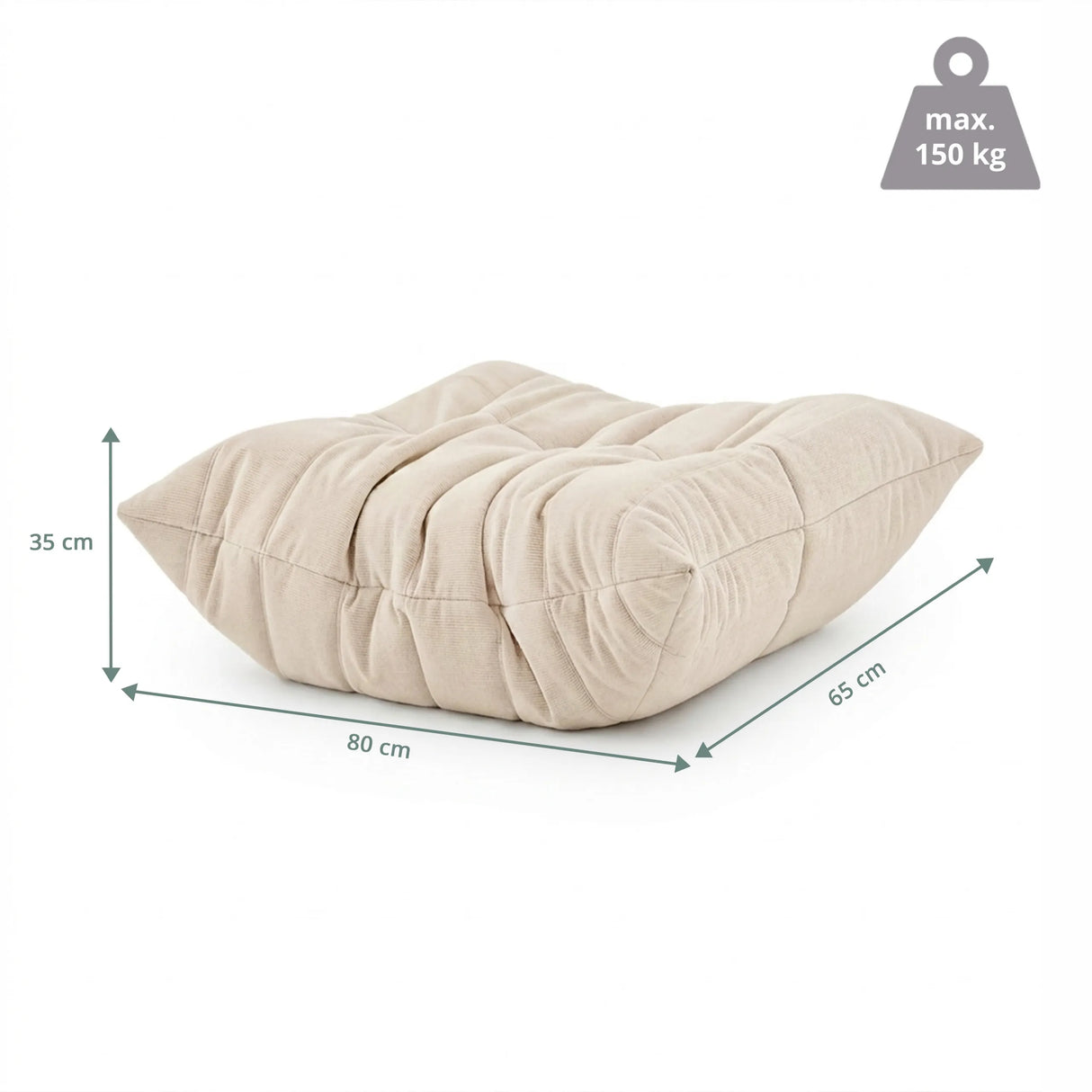 Dimensional view of the Sitzolo Podi Beanbags, 80 × 65 cm, with a maximum load of 150 kg by hjh LIVING