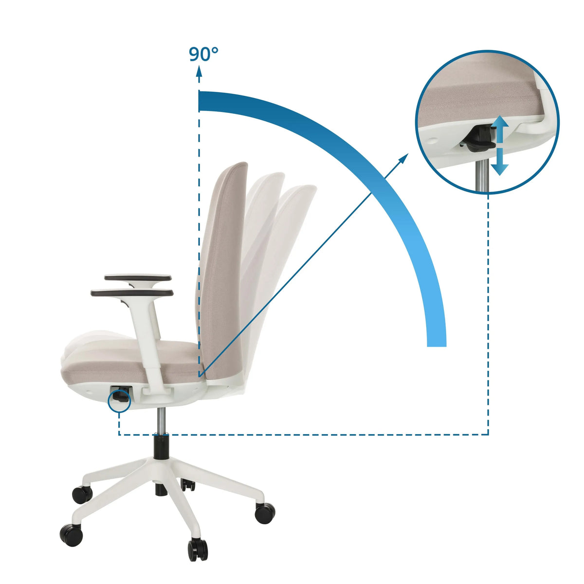 Adjustable backrest with a 90° tilt angle of the Professional Office Chair NESTORA by hjh OFFICE