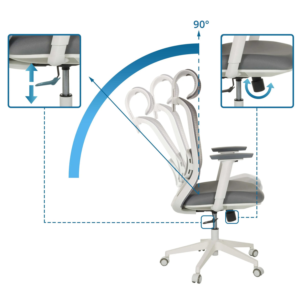 Adjustment mechanisms and 90 degree backrest tilt of the Professional Office Chair MIKEO G by hjh OFFICE