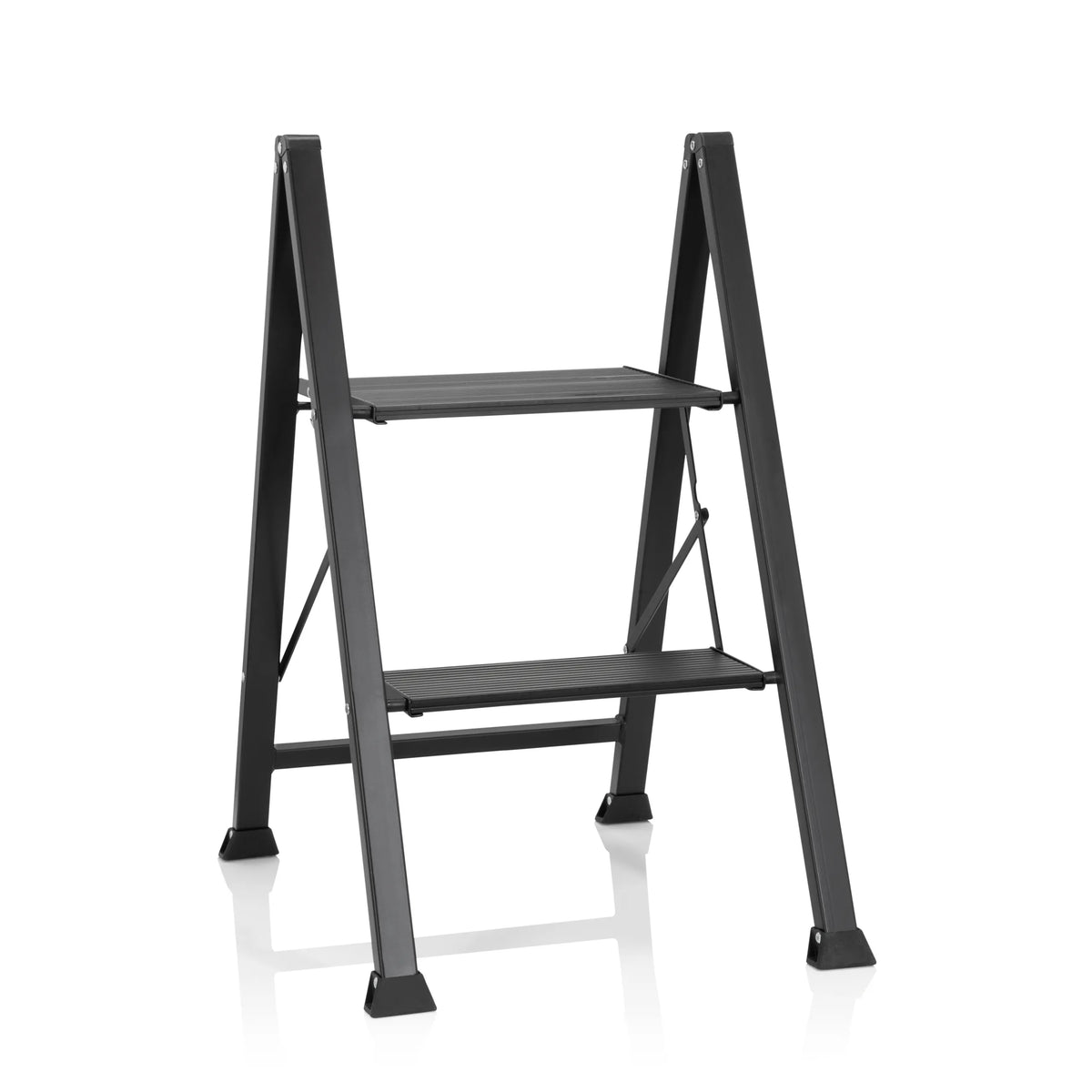 Black Folding Ladder SOLID W5 with two steps by hjh OFFICE – 360-degree view (front view 20°)