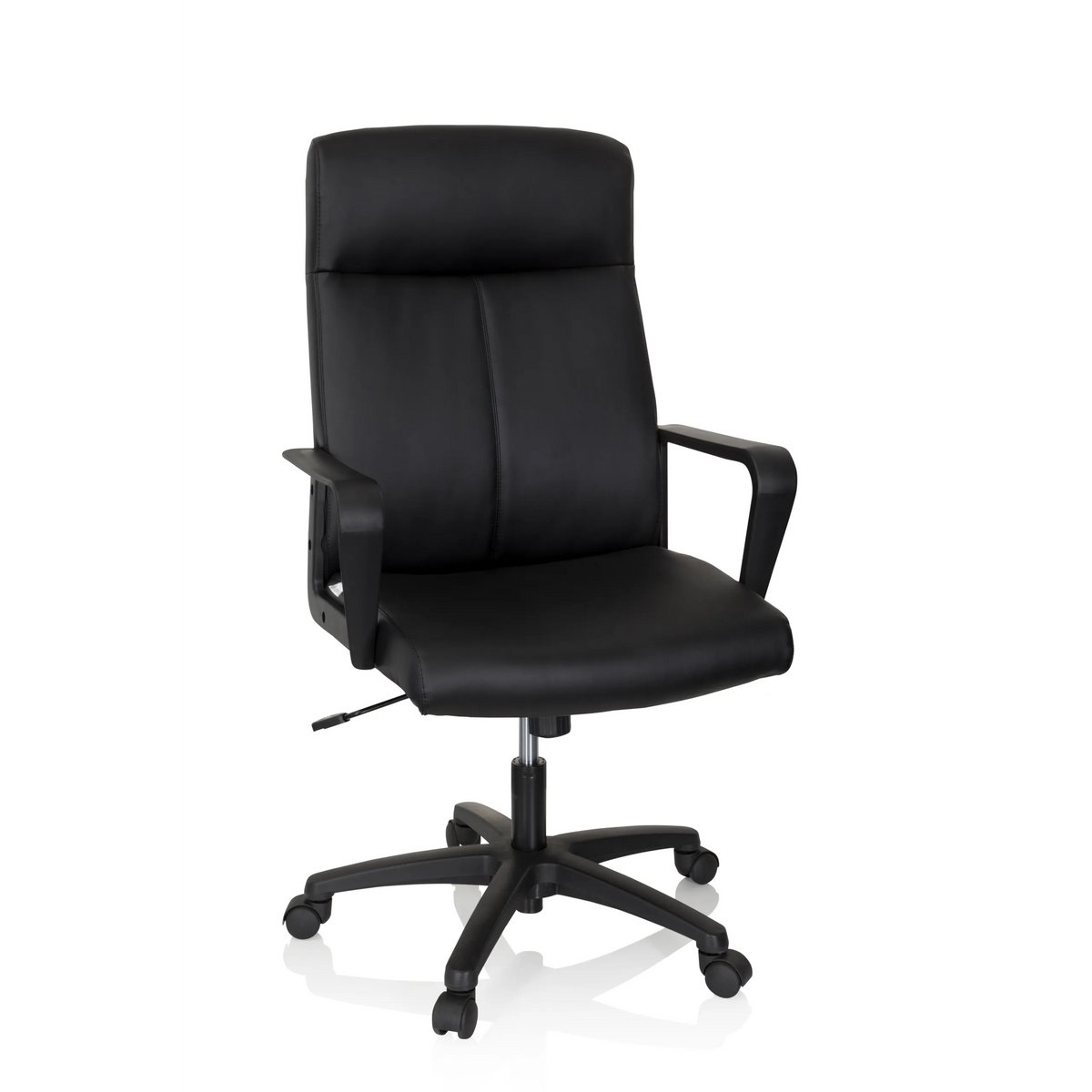 Black Professional Executive Chair LISSO with armrests and five-caster base by hjh OFFICE – 360-degree view (front view 20°)