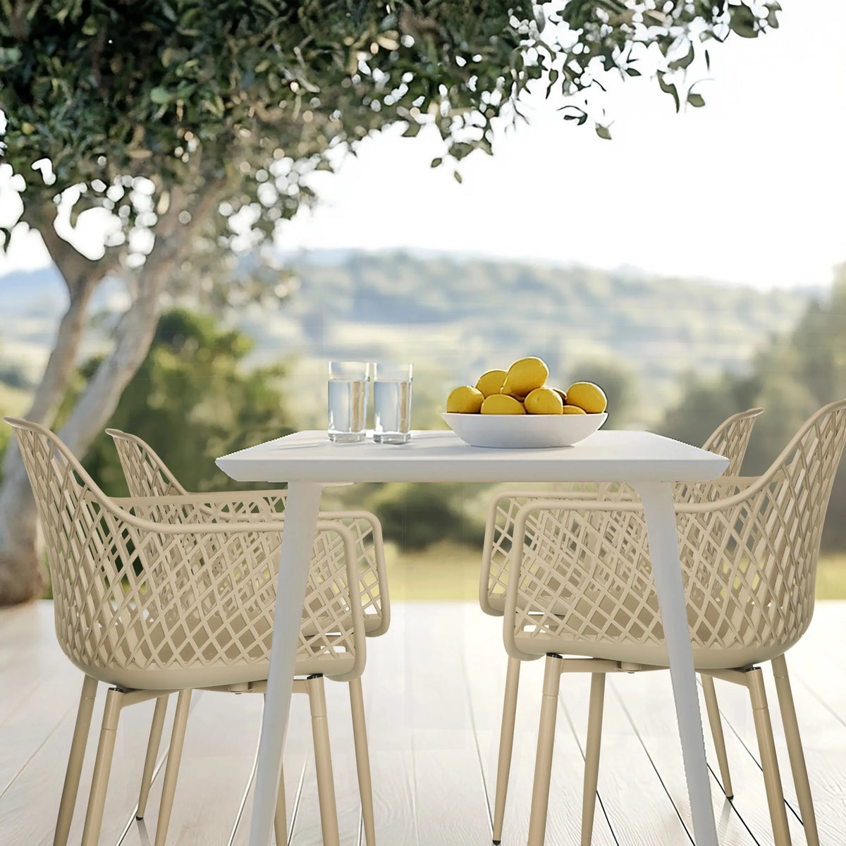 Outdoor chair BEGIO L in beige with mesh structure and armrests by hjh LIVING