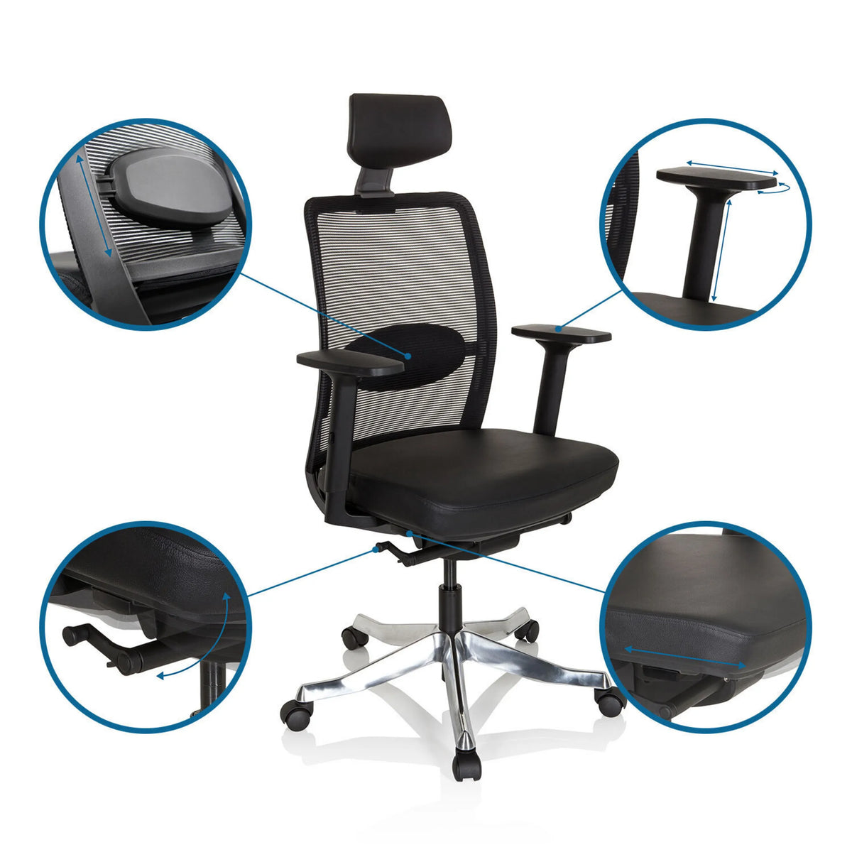 Adjustable features of the Luxury Executive Chair SENATOR PRO with headrest, armrests and mechanism by hjh OFFICE