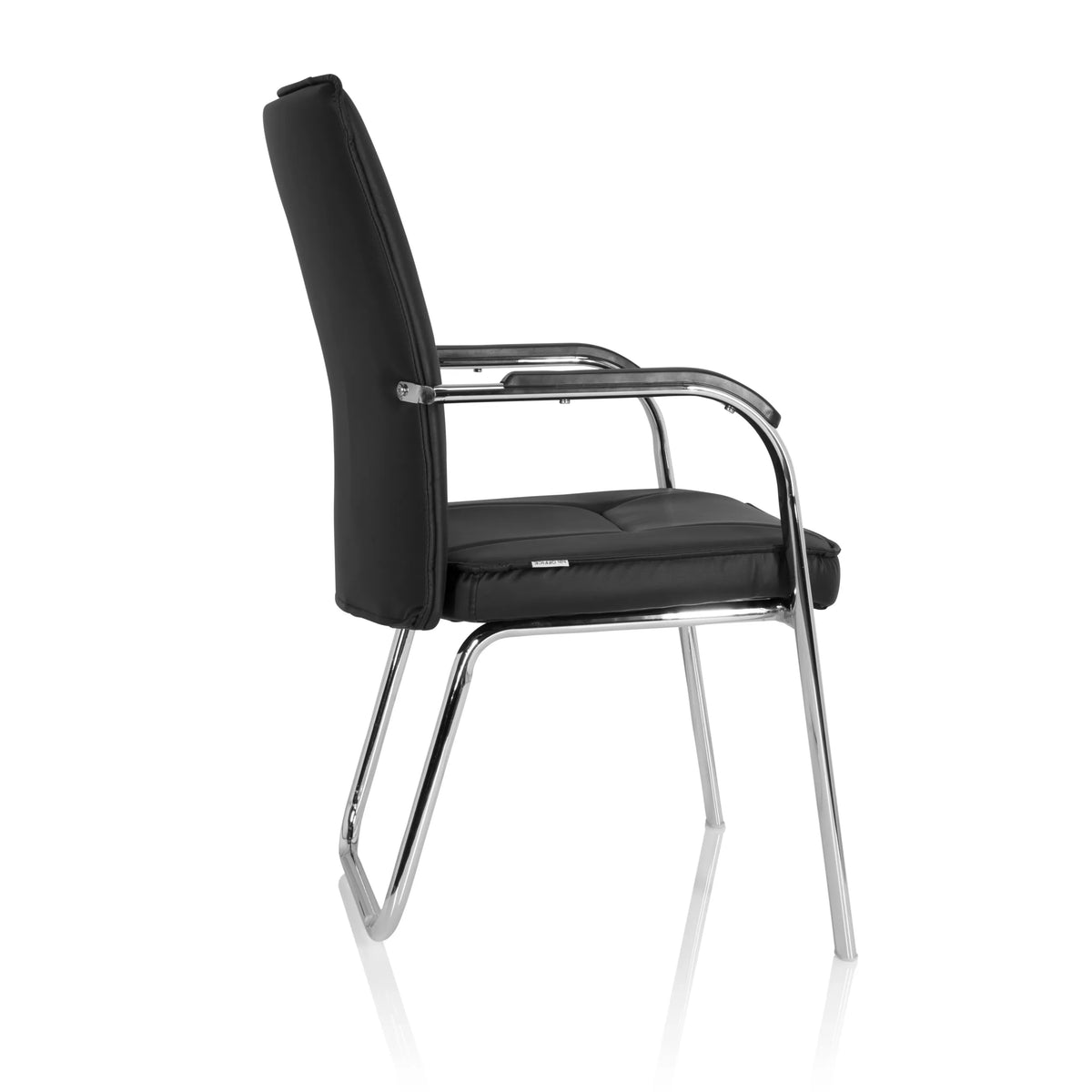 Black guest chair BANDA V with armrests and sled base by hjh OFFICE – 360-degree view (side profile 100°)