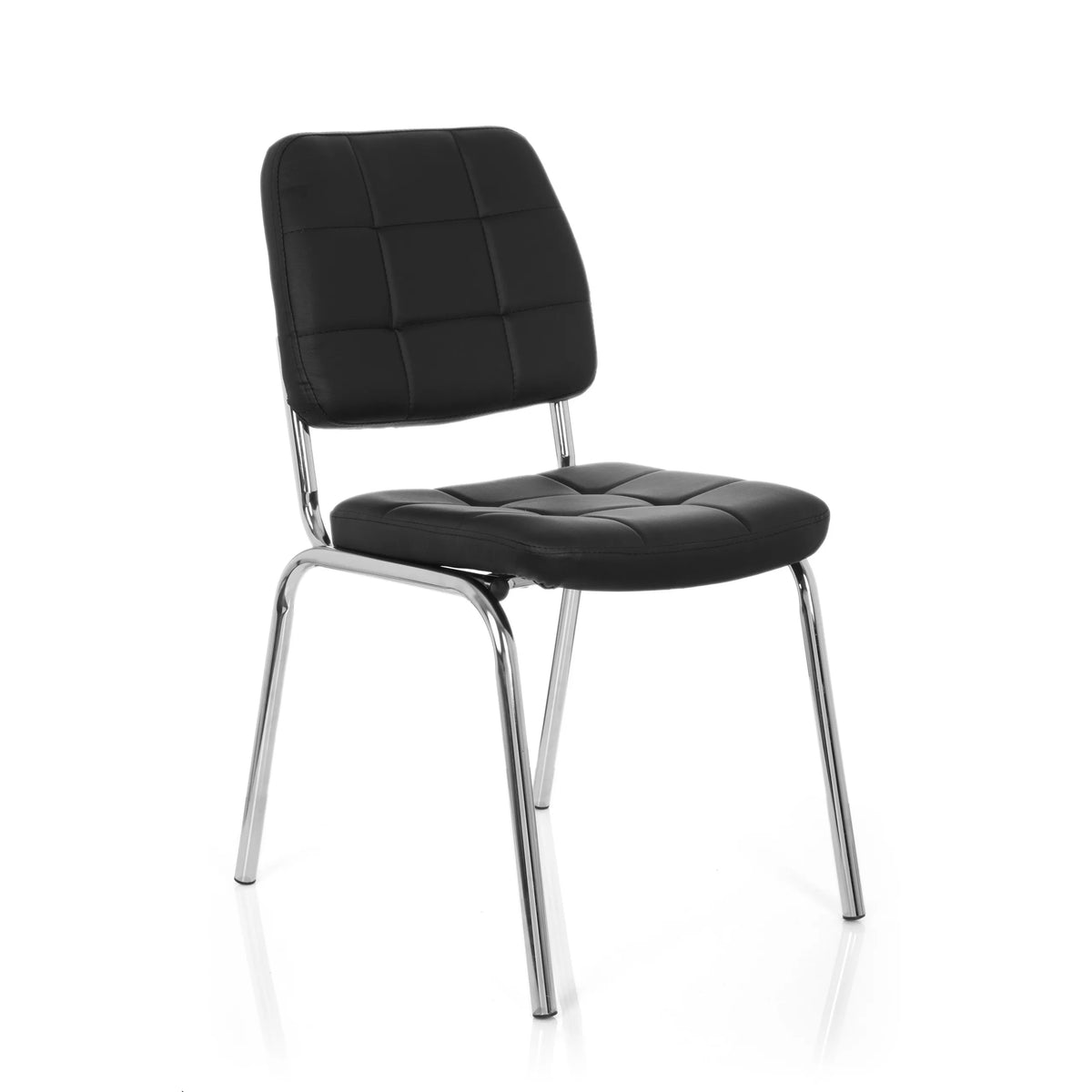 Black Four-legged chair PICENO V with quilted upholstery and chrome frame by hjh OFFICE – 360-degree view (front three-quarter view 40°)