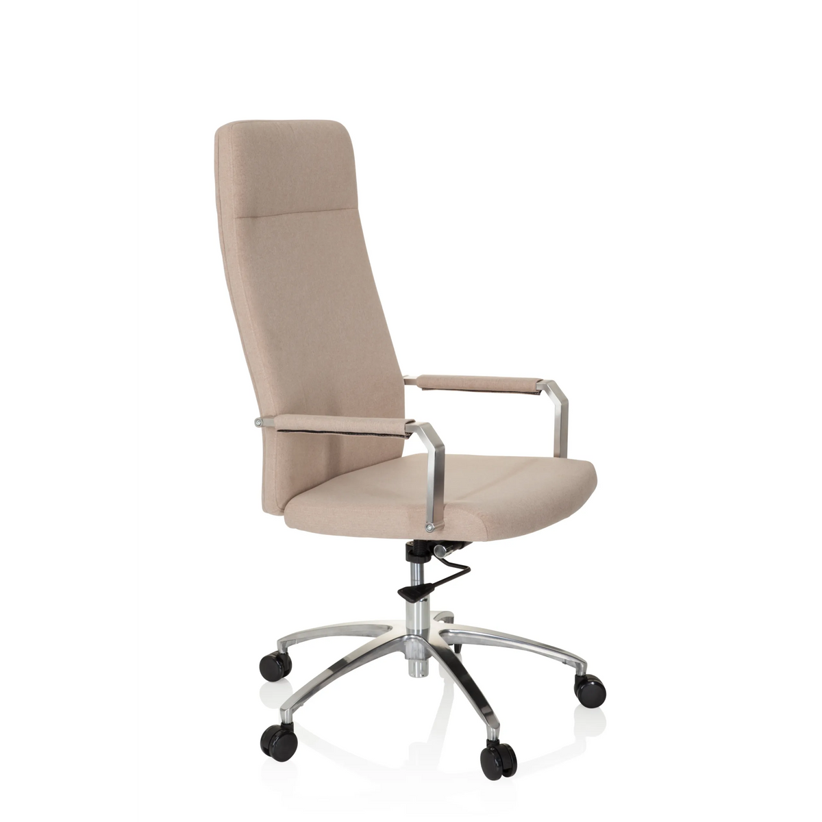Beige Home Office Chair SARANTO PLUS I with armrests and five-caster base by hjh OFFICE – 360-degree view (front three-quarter view 60°)