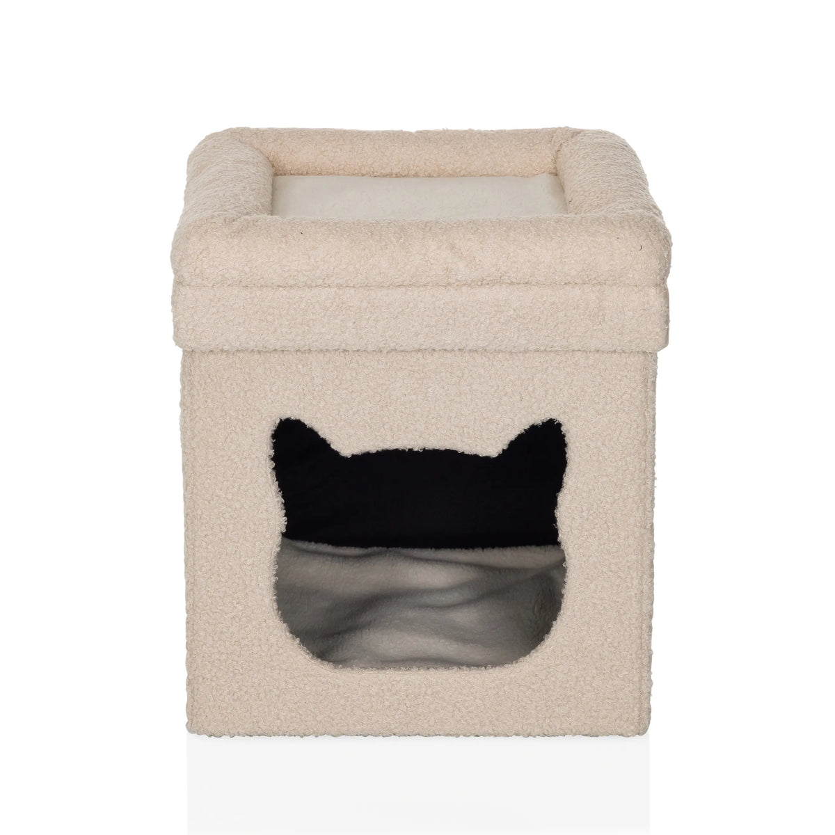 Beige Cat house PAWY ES with cat-head shaped entrance and soft padding by hjh LIVING