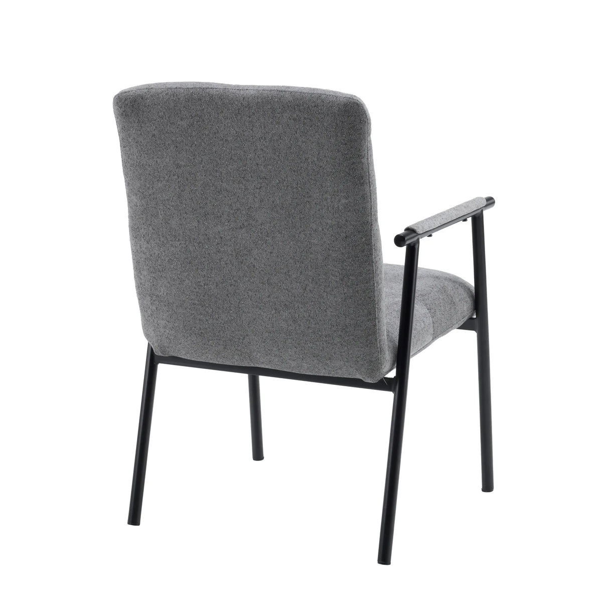 Rear view of the grey upholstered armchair Lifea Flex with black metal legs and armrests by hjh LIVING