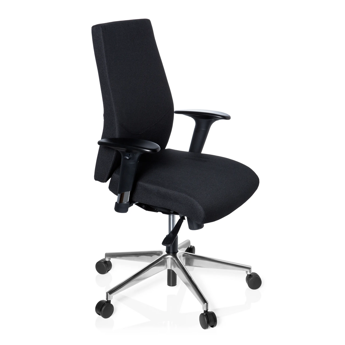Black Professional Office Chair PRO-TEC 250 with armrests and five-caster base by hjh OFFICE – 360-degree view (front three-quarter view 60°)