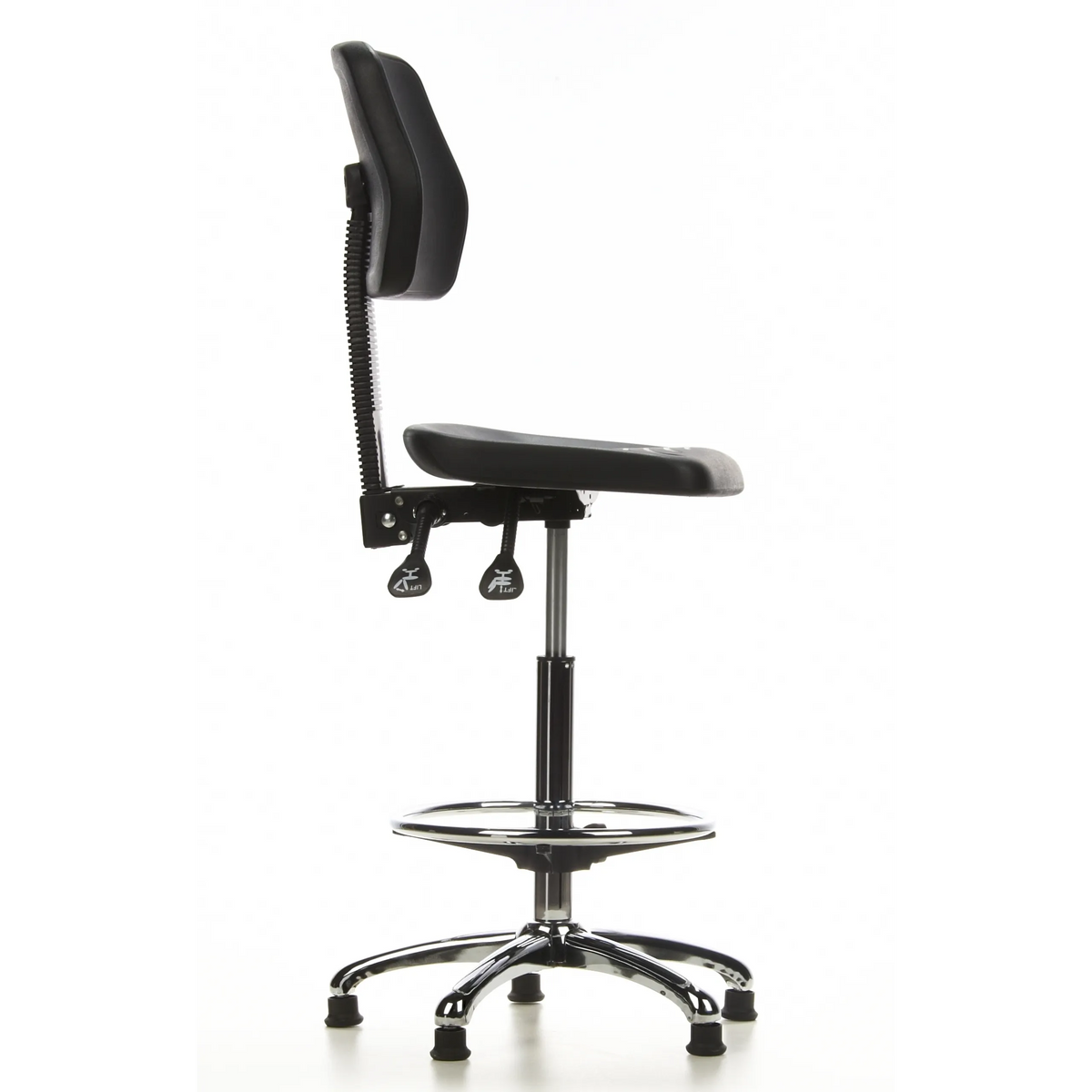 Black Counter chair TOP WORK 11 with foot ring and five-star base by hjh OFFICE – 360-degree view (side profile 80°)