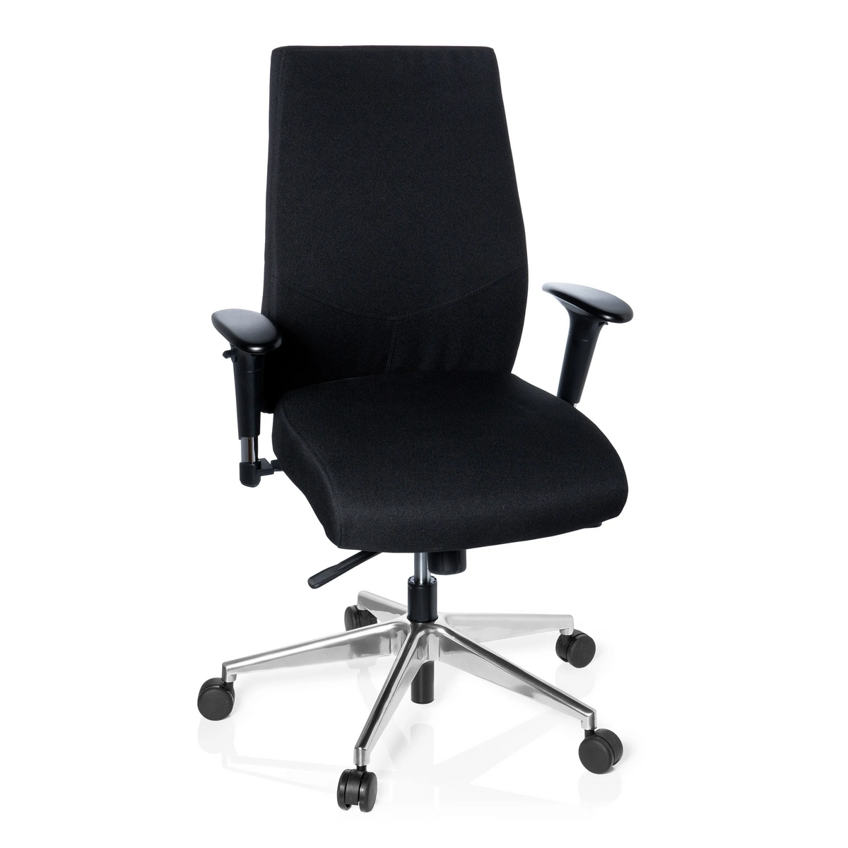 Black Professional Office Chair PRO-TEC 250 with armrests and five-caster base by hjh OFFICE – 360-degree view (front view 20°)