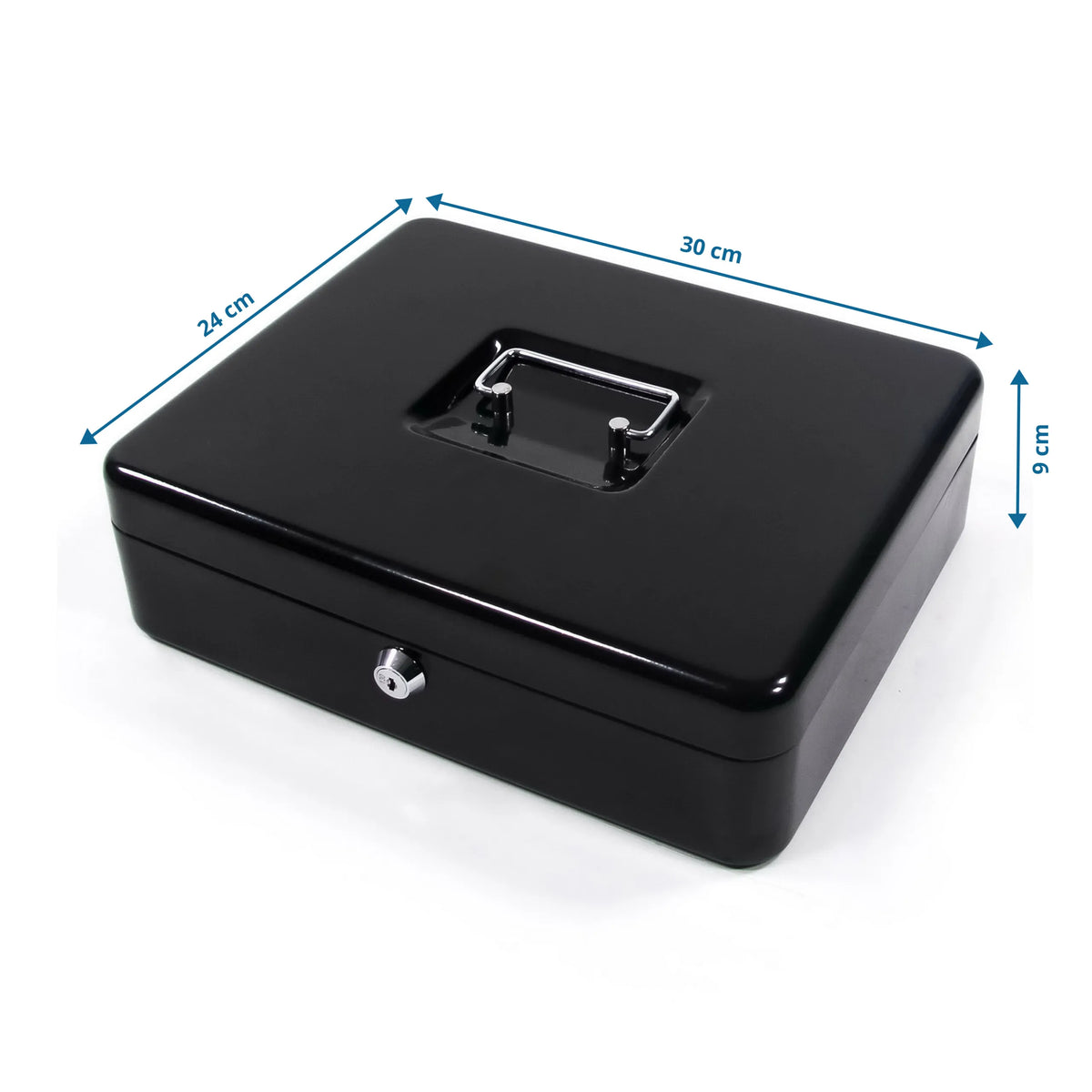 Dimensional view of the Cash box SAFE in black, 30 × 24 cm by hjh OFFICE