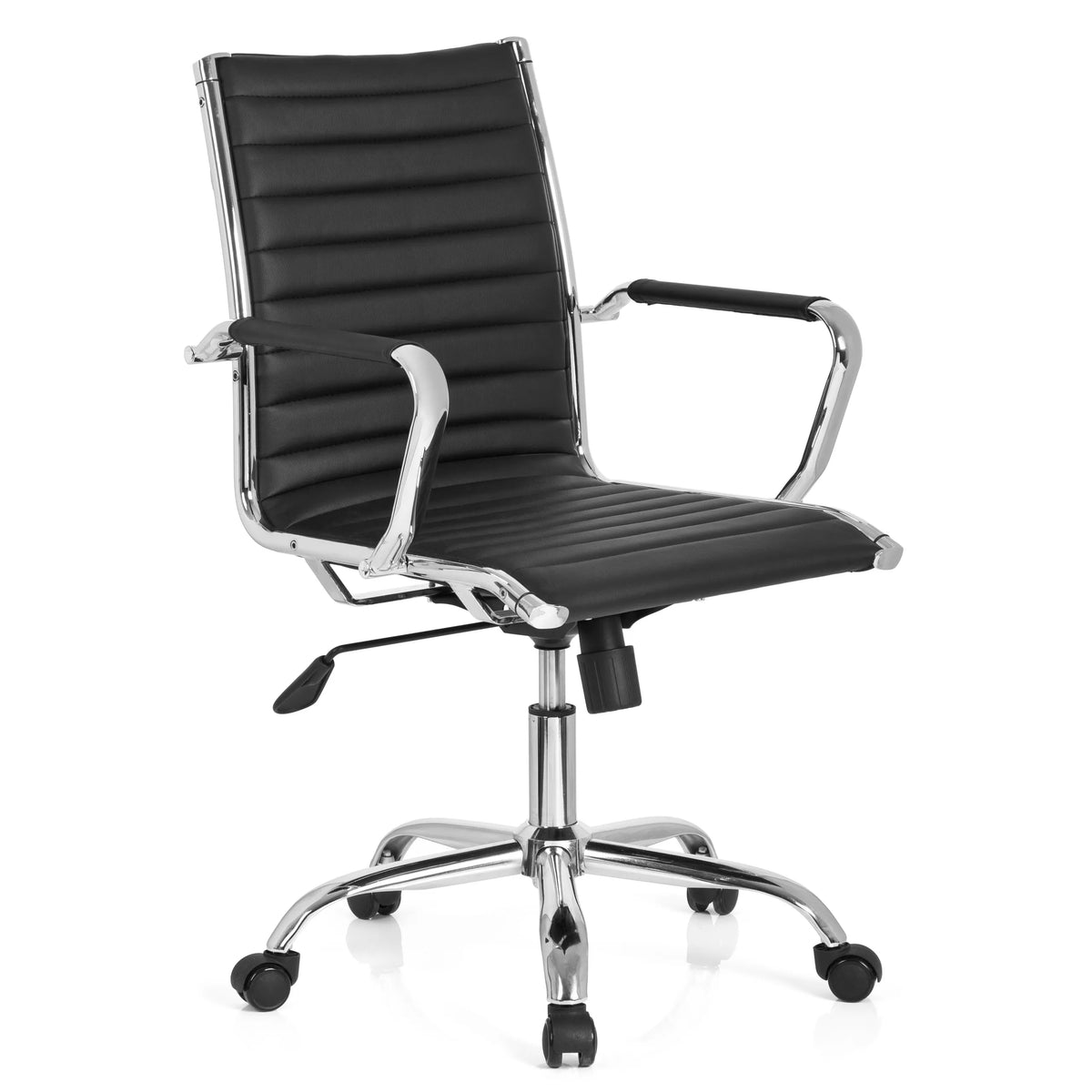 Black Professional Executive Chair VEMONA 10 with horizontal quilting and five-caster base by hjh OFFICE – 360-degree view (front three-quarter view 40°)