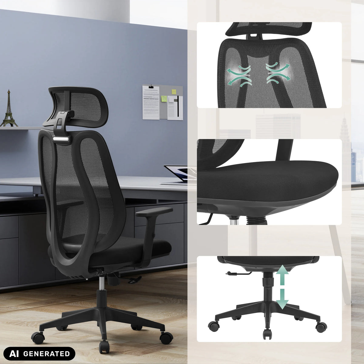 Black Professional Office Chair Filaro with mesh back, seat and height adjustment by hjh OFFICE (AI-generated image)