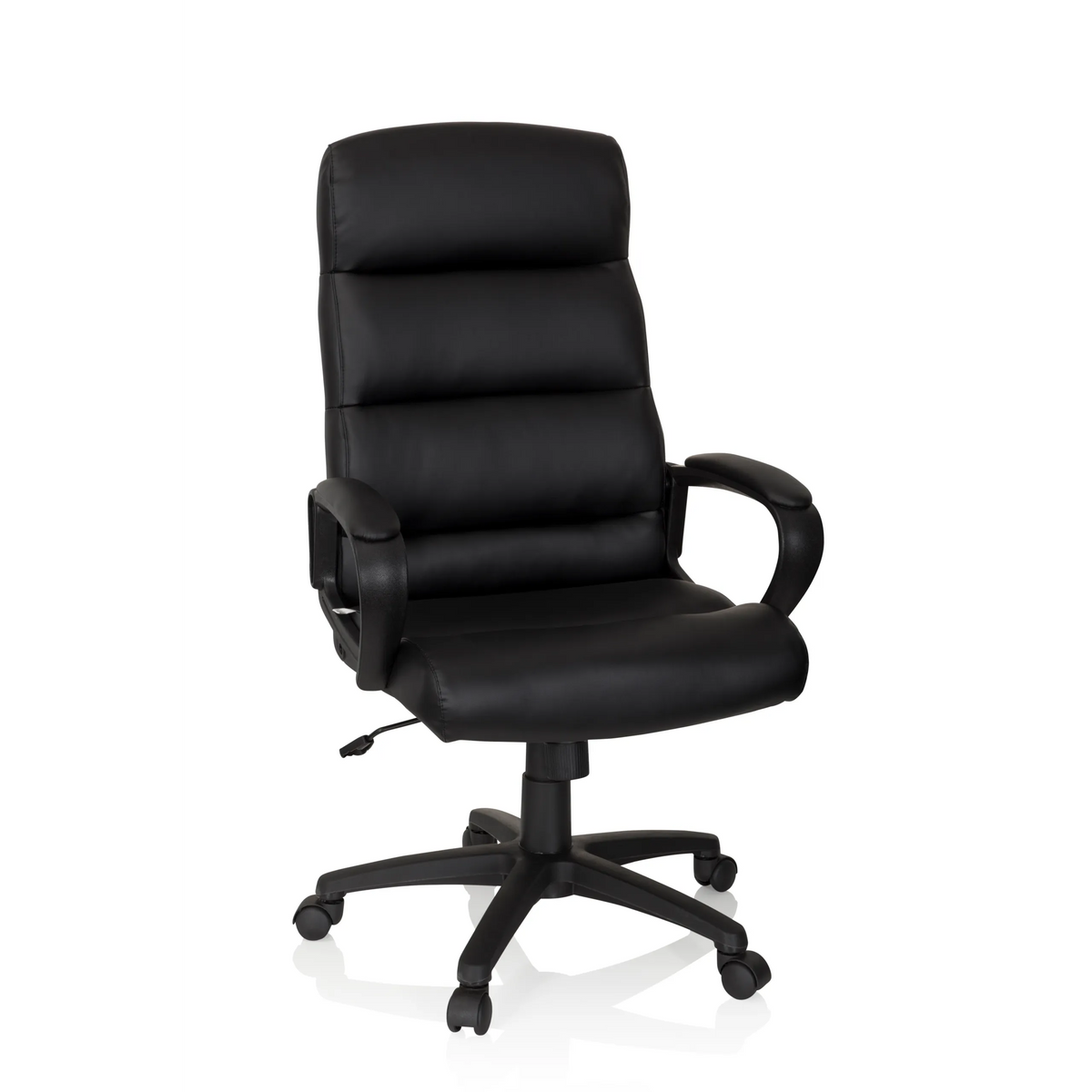 Black Professional Executive Chair FUTURA 100 with quilted upholstery and five-caster base by hjh OFFICE – 360-degree view (front view 20°)