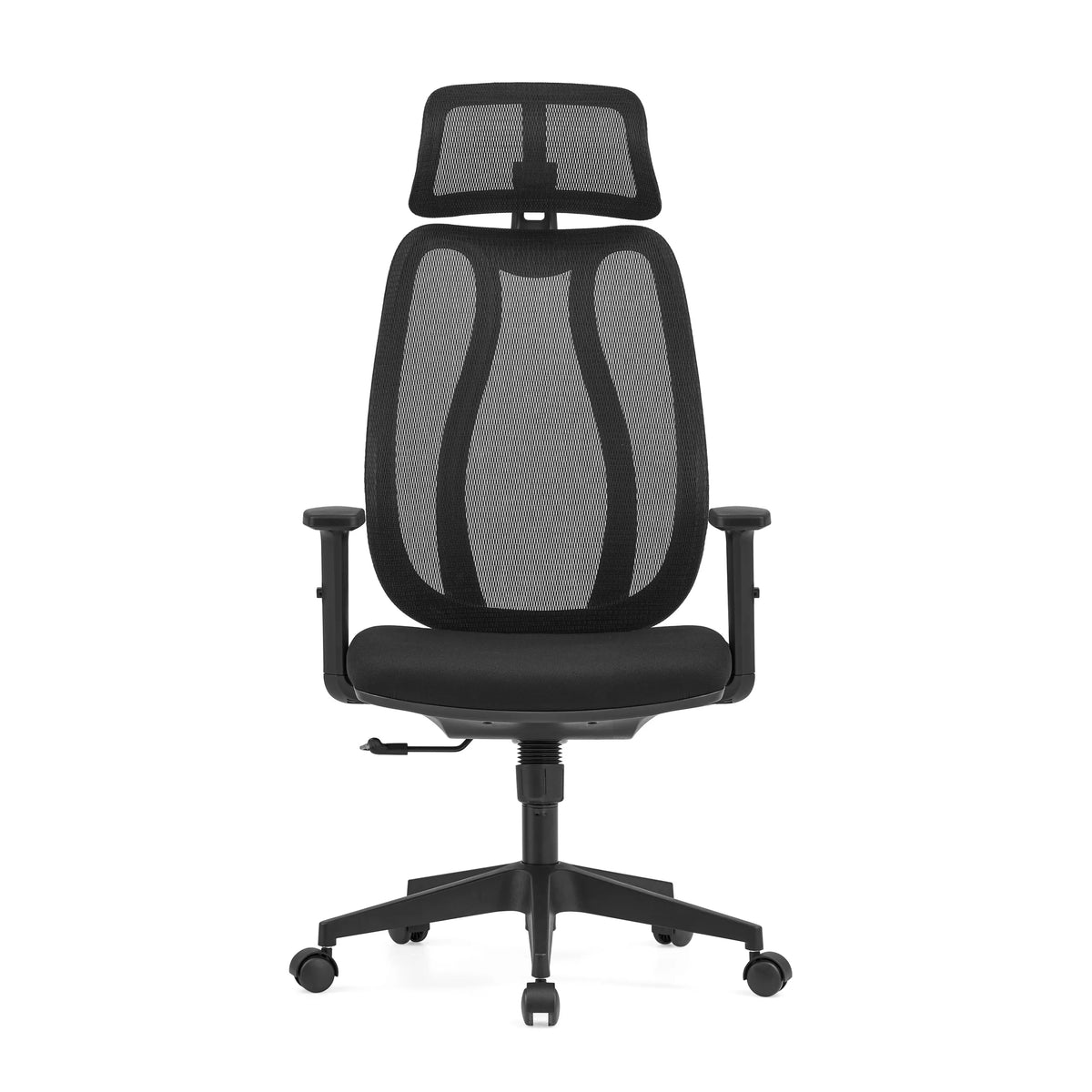 Black Professional Office Chair Filaro with mesh back, headrest and a five-caster base by hjh OFFICE – 360-degree view (front view 0°)