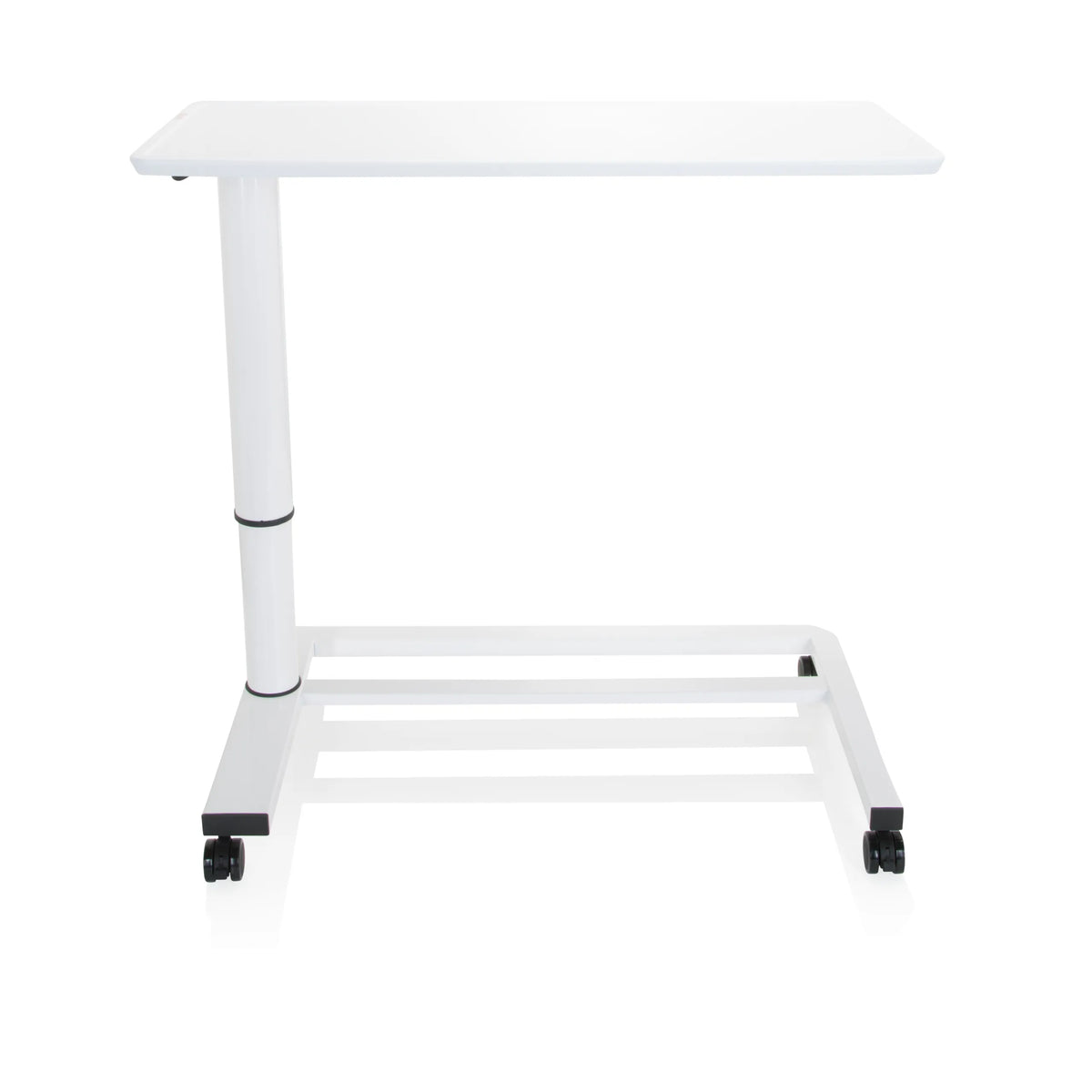 White Standing desk STAND II with height-adjustable leg and caster base by hjh OFFICE – 360-degree view (front view 0°)