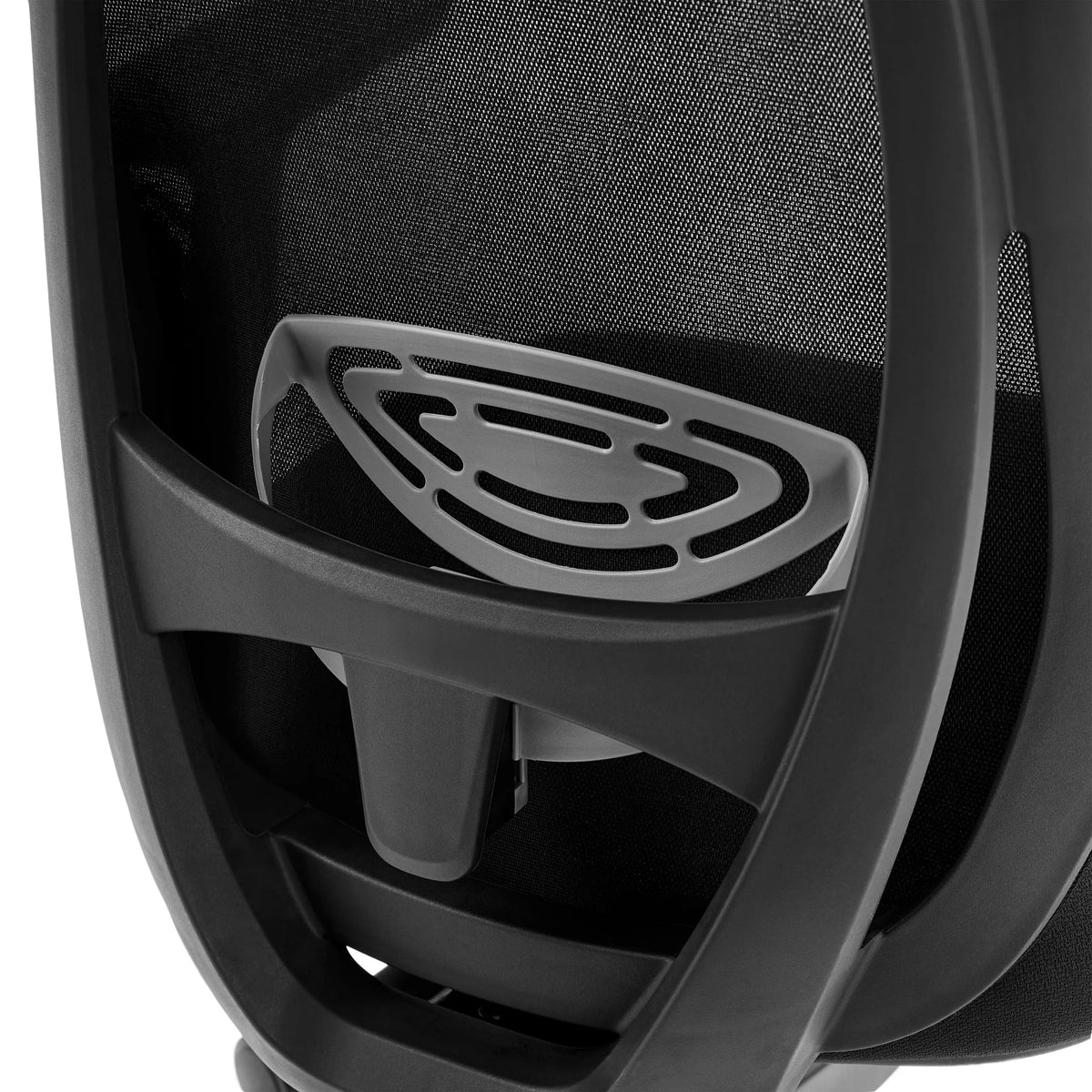 Lumbar support with grey plastic cover of the Vivadapt Professional Office Chair in black by hjh OFFICE