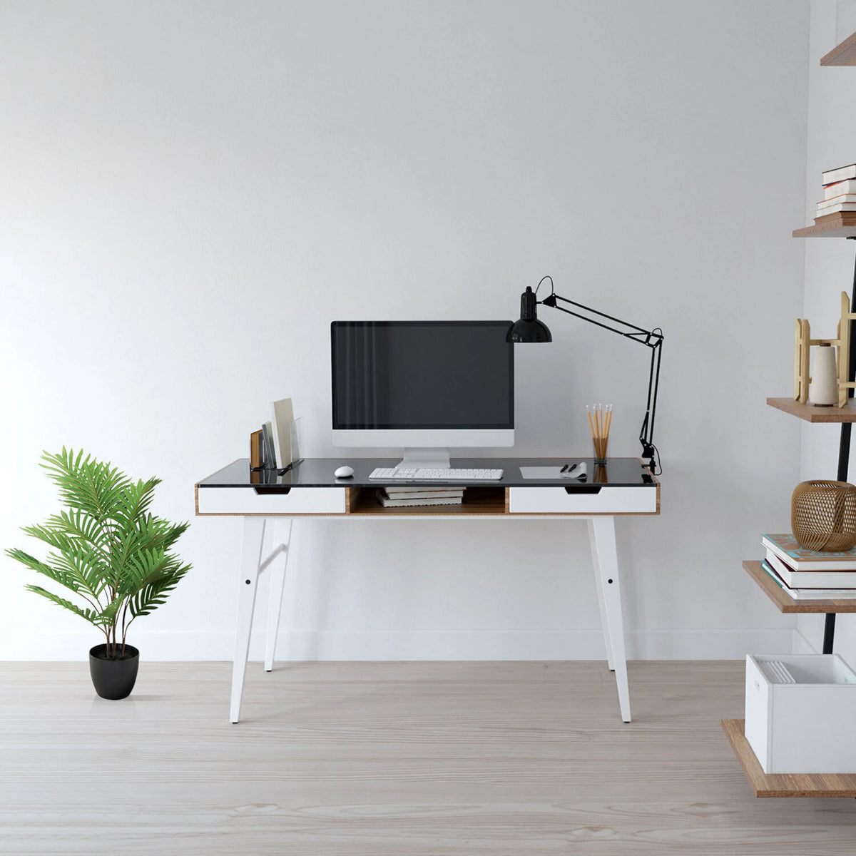 Artificial plant ARECA in green with a black pot by hjh OFFICE