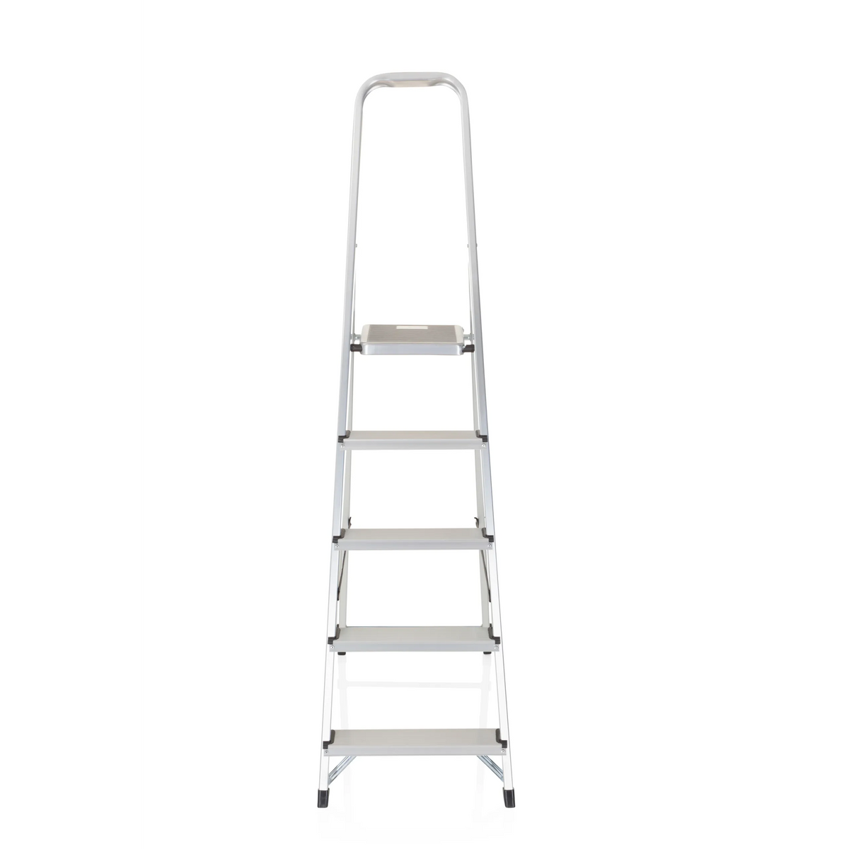 Silver aluminium Folding Ladder SOLID III with five steps and handle by hjh OFFICE – 360-degree view (front view 0°)