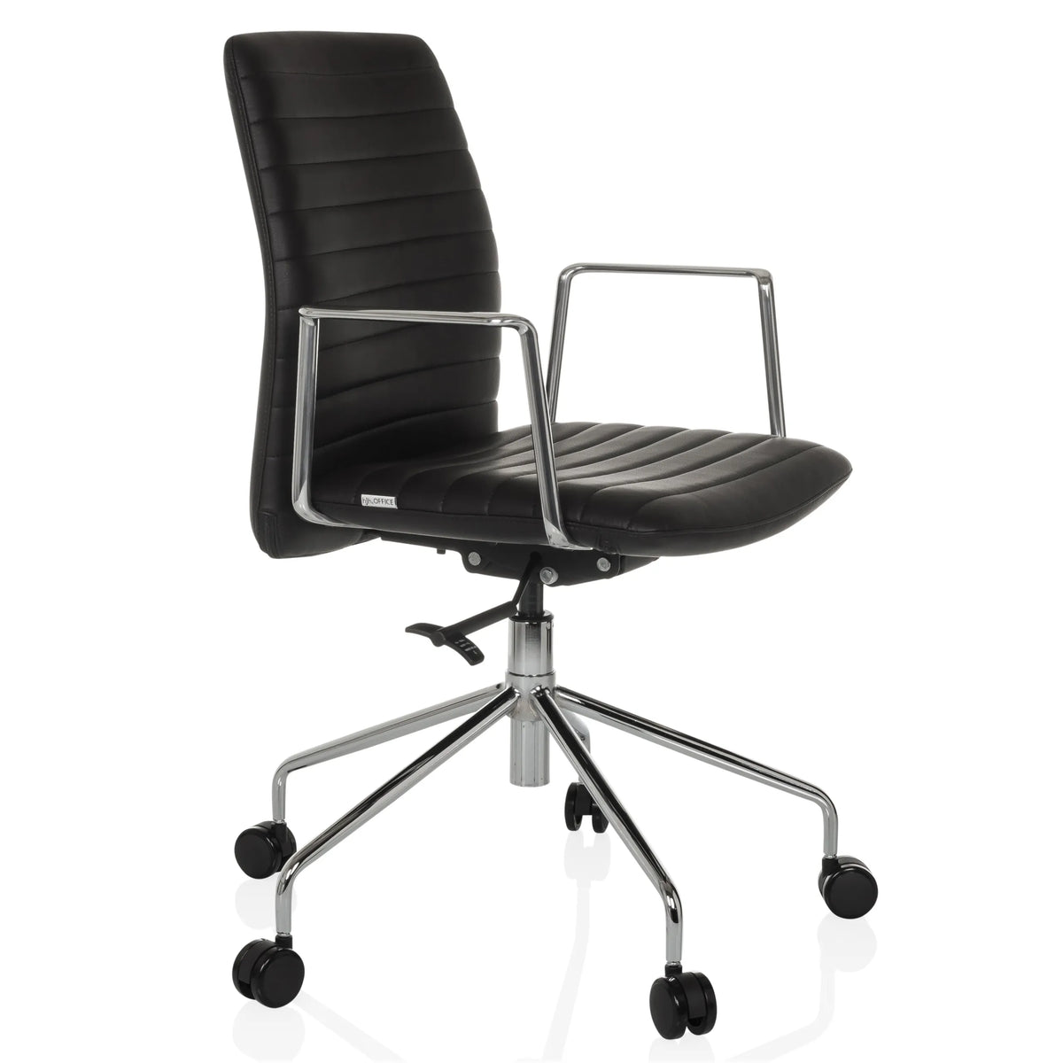Black Luxury Executive Chair VEMONA 30 with cross-stitching, armrests and five-caster base by hjh OFFICE – 360-degree view (front three-quarter view 60°)