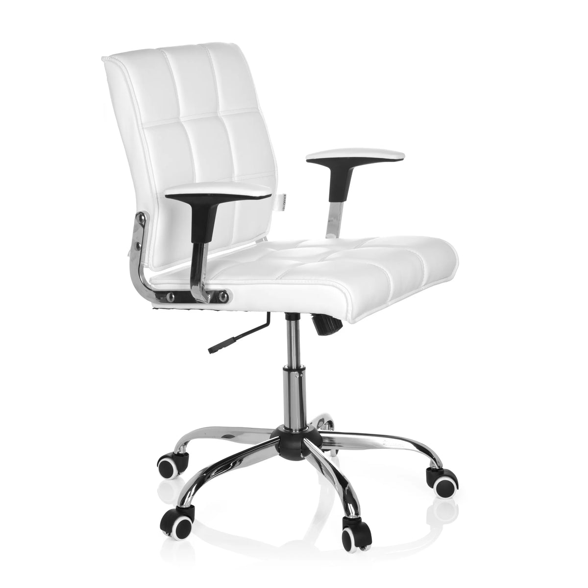 White Home Office Chair ERNESTO with quilted upholstery and five-caster base by hjh OFFICE – 360-degree view (front three-quarter view 60°)