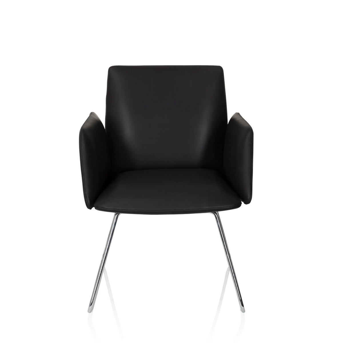 Black upholstered chair DESIGNIA V with armrests and slim metal legs by hjh OFFICE – 360-degree view (front view 0°)