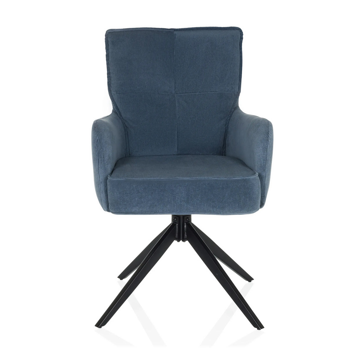 Blue upholstered chair TARUGO with corduroy cover and black four-leg frame by hjh LIVING – 360-degree view (front view 0°)