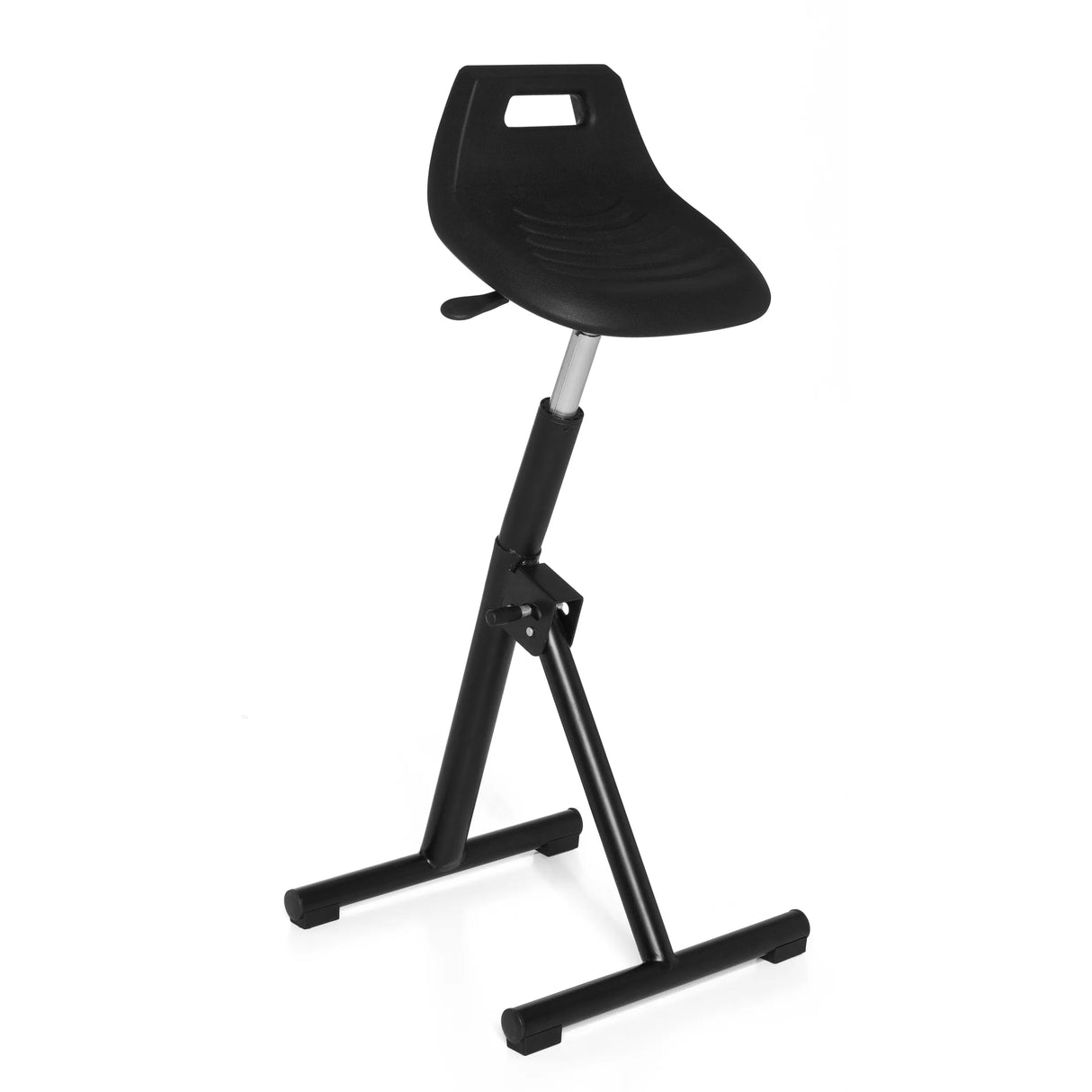 Black Standing aid TOP WORK 31 with seat shell and T-foot by hjh OFFICE – 360-degree view (front three-quarter view 40°)