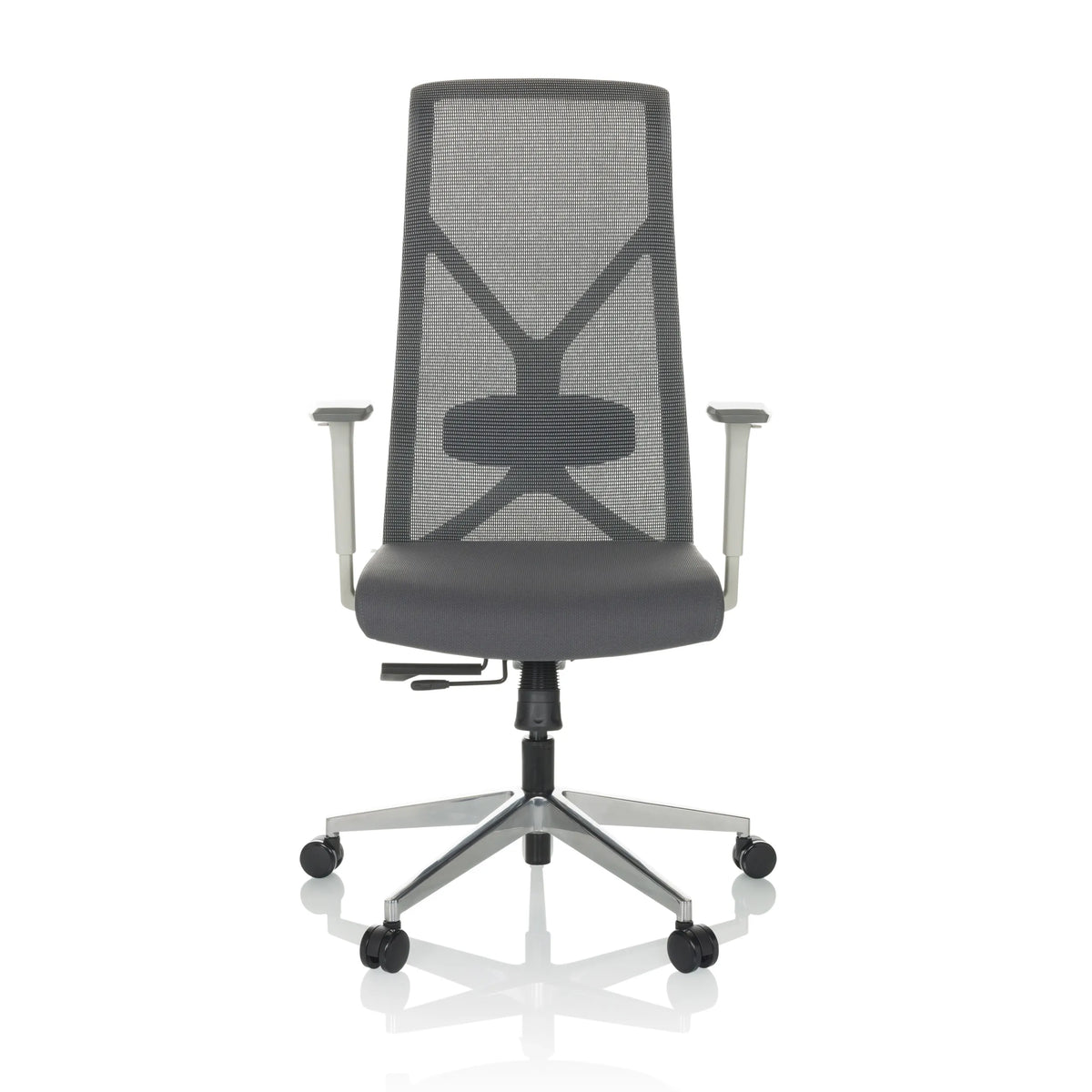 Grey Professional Office Chair AZURRO WHITE with mesh back and five-caster base by hjh OFFICE – 360-degree view (front view 0°)