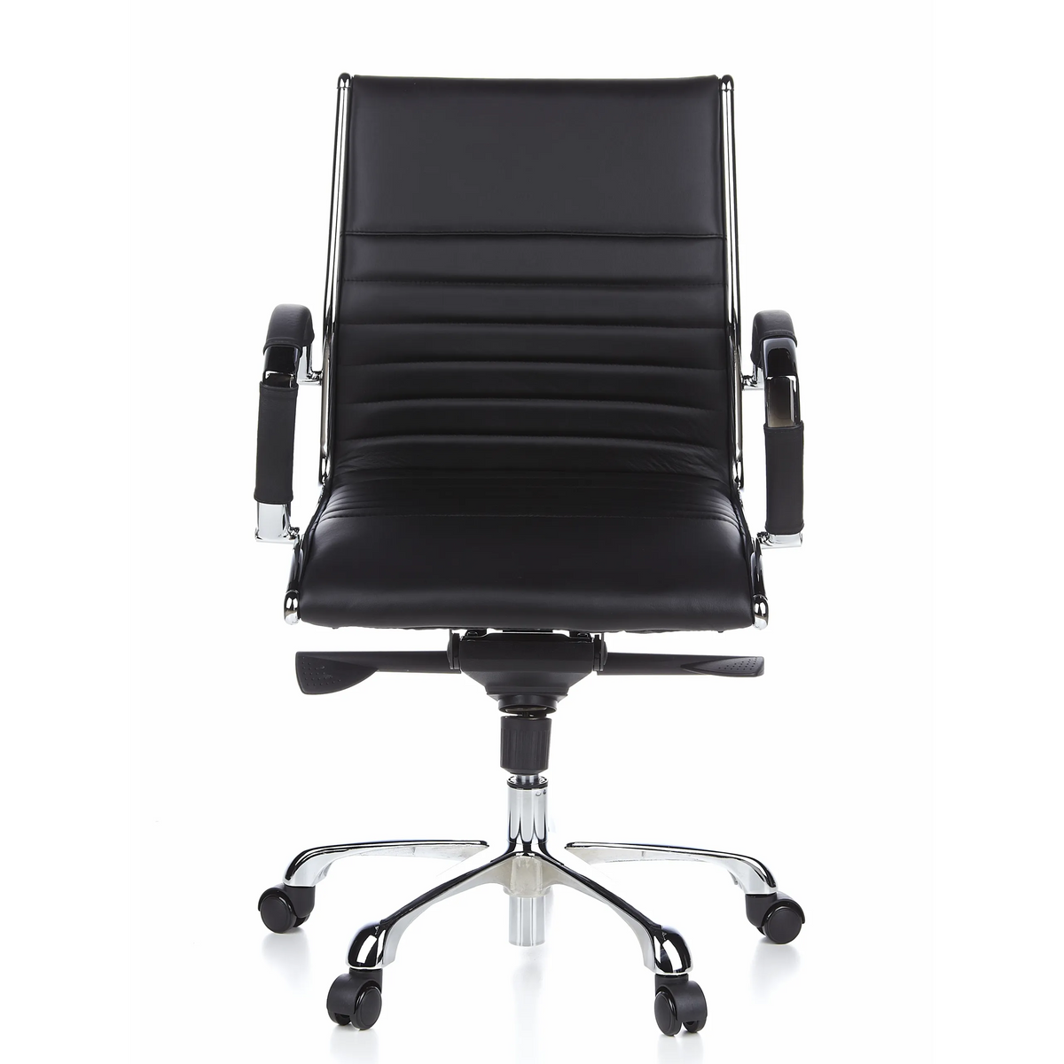 Black Professional Executive Chair PARMA 10 with cross stitching and glossy five-caster base by hjh OFFICE – 360-degree view (front view 0°)