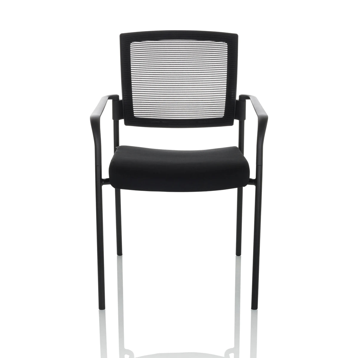 Black guest chair MEET B with mesh back, armrests and four legs by hjh OFFICE – 360-degree view (front view 0°)