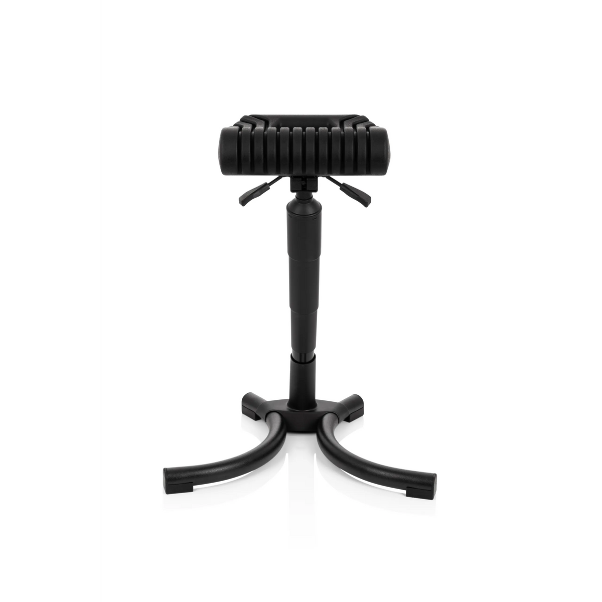 Black standing aid TOP WORK 33 with padded seat and three-legged base by hjh OFFICE – 360-degree view (front view 0°)