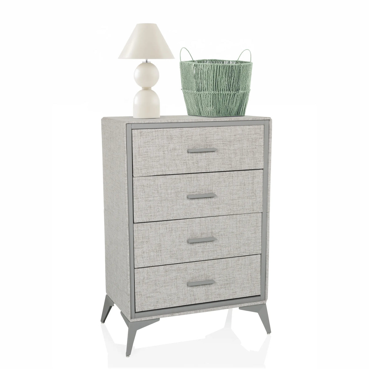 Grey SKUFFY chest of drawers with four drawers, slim handles and four tapered legs by hjh LIVING