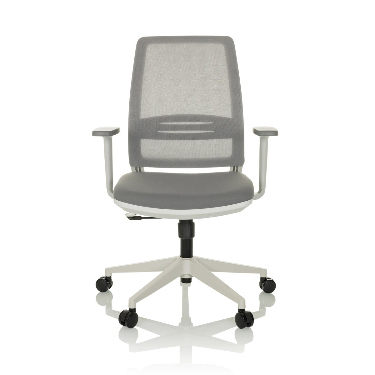 Grey Home Office Chair PROFONDO ECO W with mesh back and five-caster base by hjh OFFICE – 360-degree view (front view 0°)