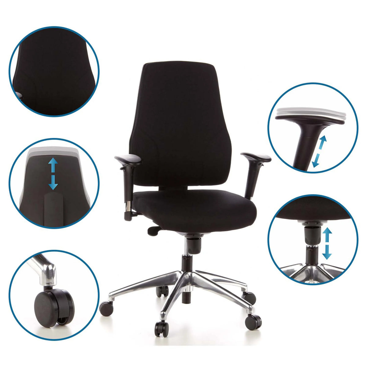 Adjustable features of the Professional Office Chair PRO-TEC 200 with armrests and gas lift by hjh OFFICE