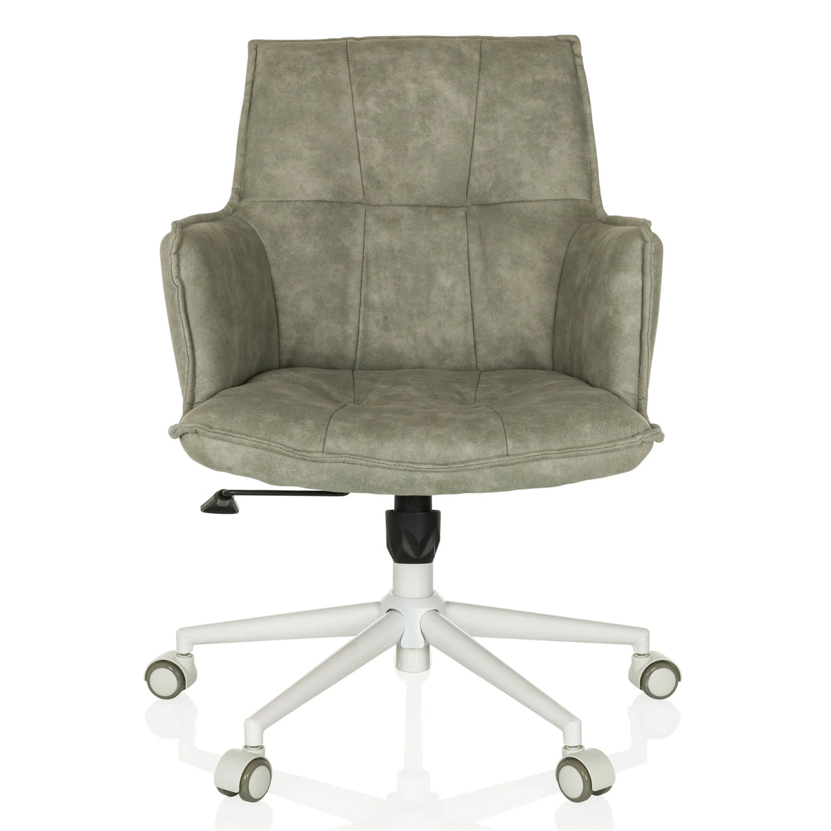 Grey Home Office Chair SOLAO LIFE W with quilted cover and white five-caster base by hjh LIVING – 360-degree view (front view 0°)