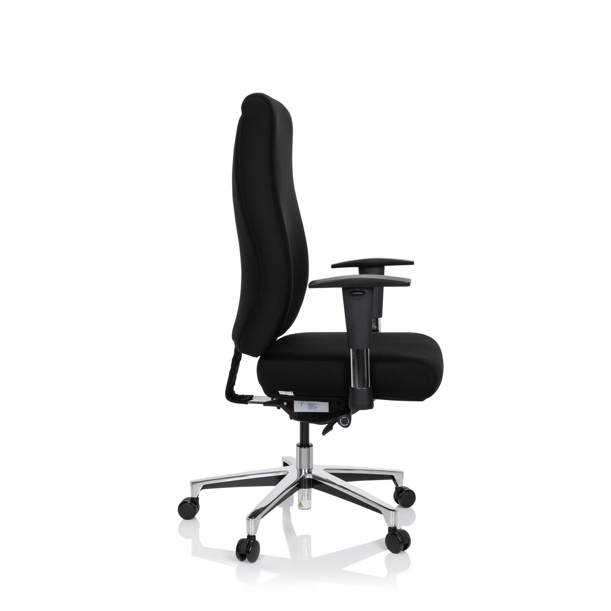 Black Professional Office Chair FORCOM with armrests and five-caster base by hjh OFFICE – 360-degree view (side profile 80°)