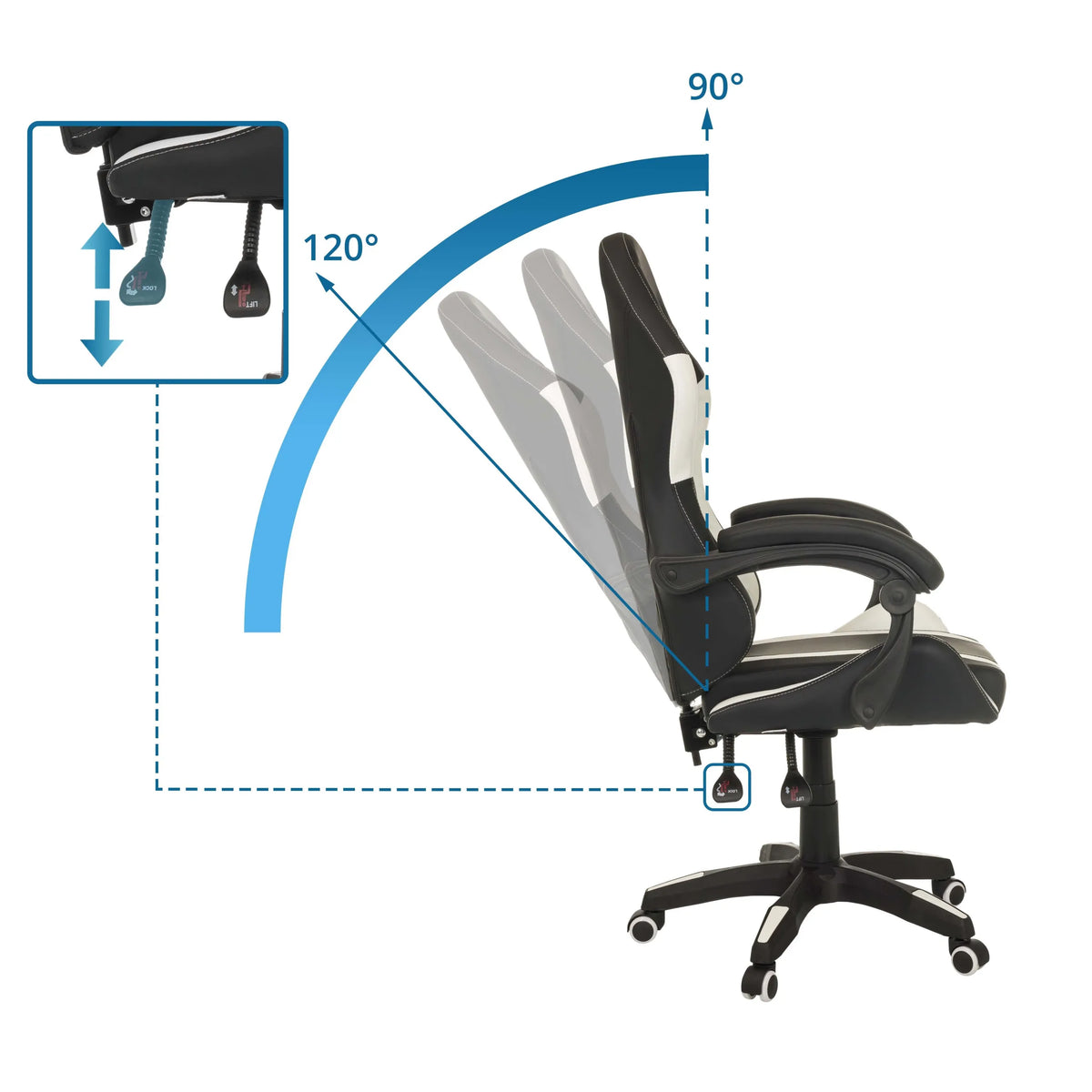 Adjustable backrest with a tilt angle of 90 to 120 degrees of the Gaming chair GAMEBREAKER W02 by MyBuero