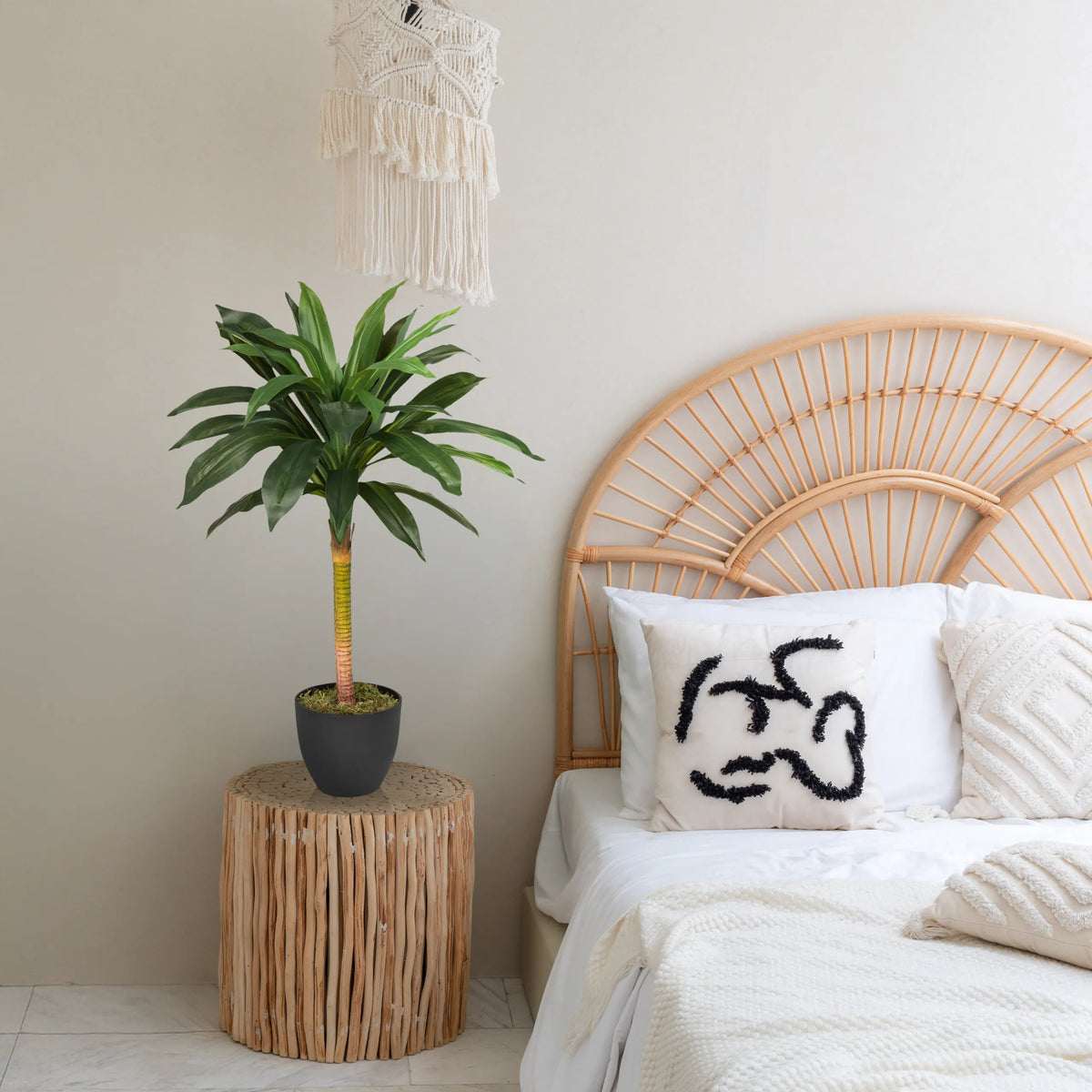 Artificial plant DRACAENA I in green with a dark pot on a side table by hjh OFFICE