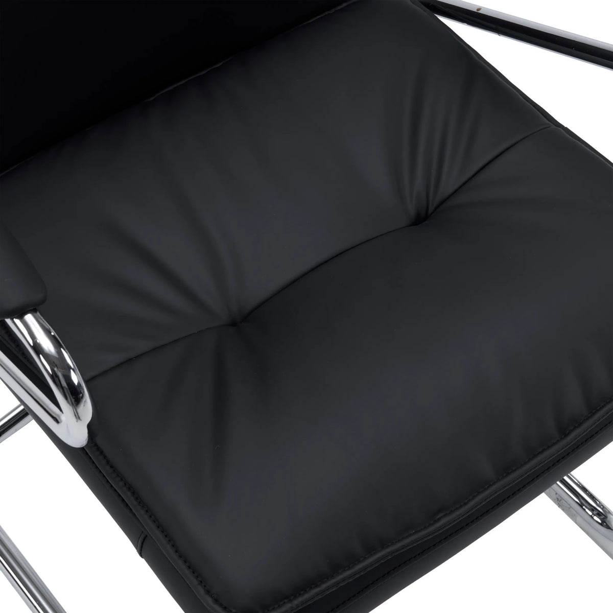 Quilted black faux leather seat of the Rovento V cantilever chair by hjh OFFICE
