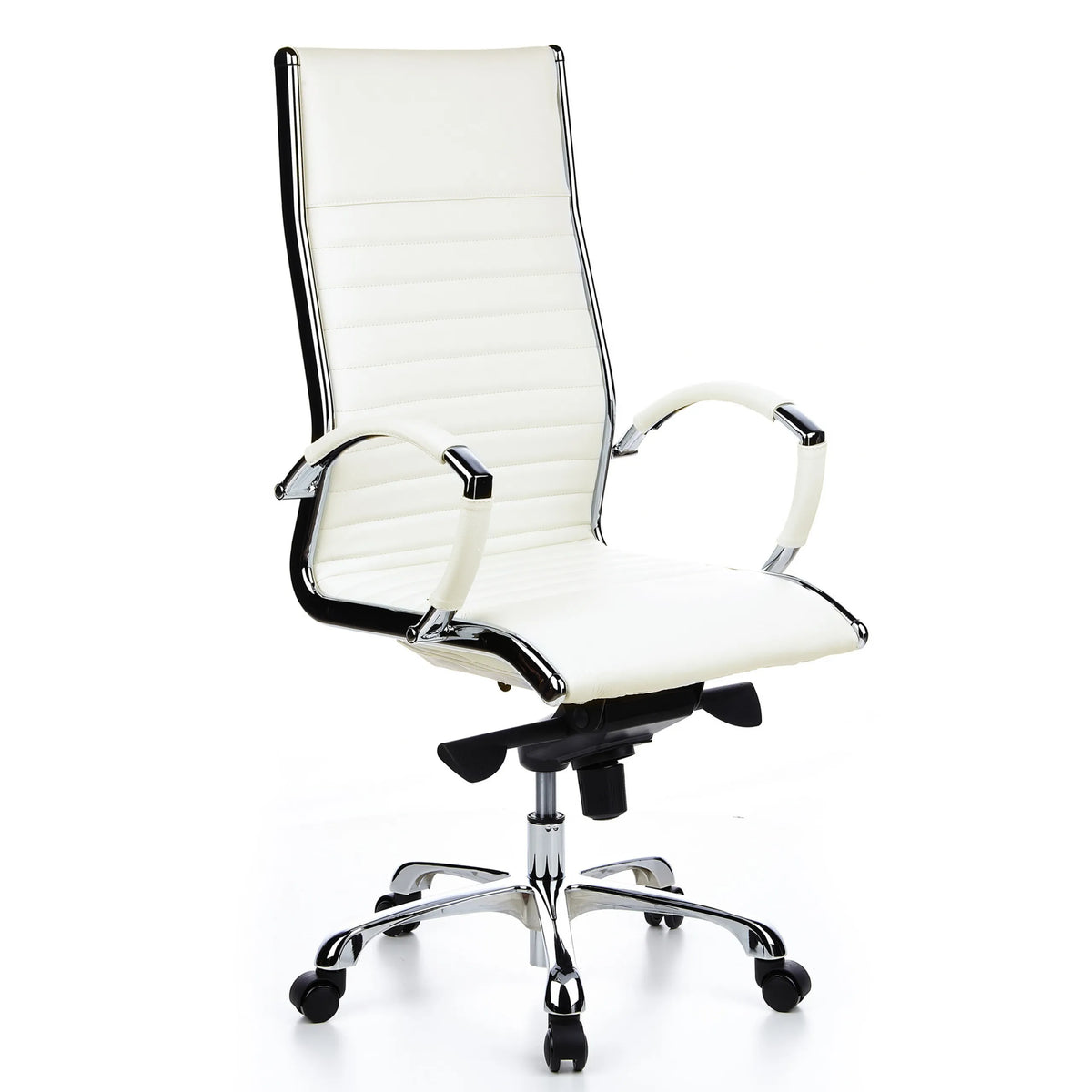 Cream white Professional Executive Chair PARMA 20 with cross stitching and five-caster base by hjh OFFICE – 360-degree view (front three-quarter view 40°)