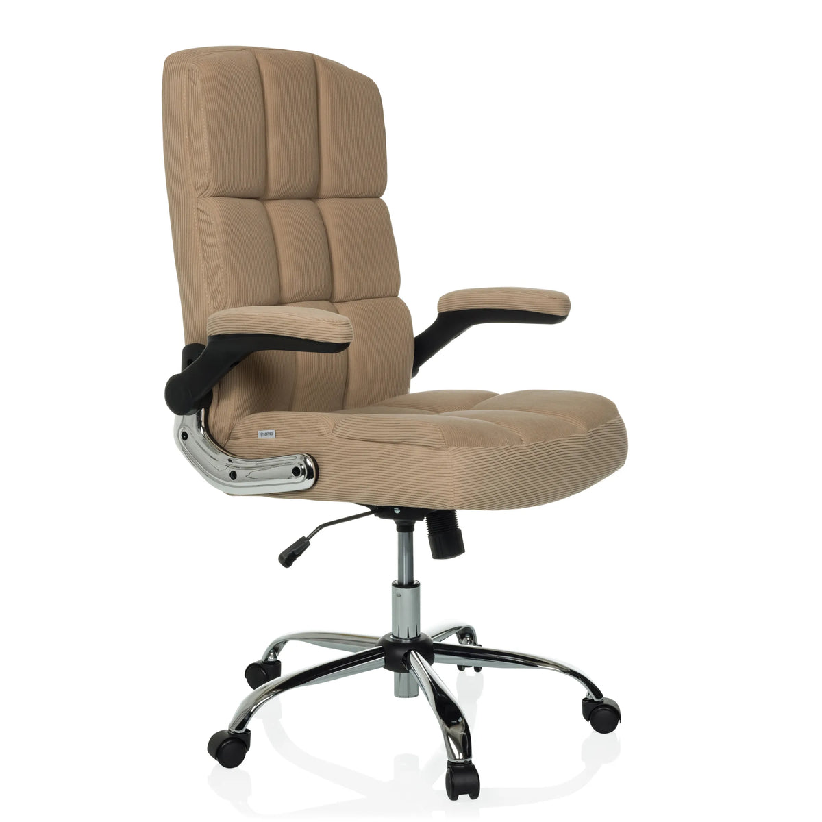 Beige Home Office Executive Chair RELAX WD 100 with cord cover and five-caster base by MyBuero – 360-degree view (front three-quarter view 45°)