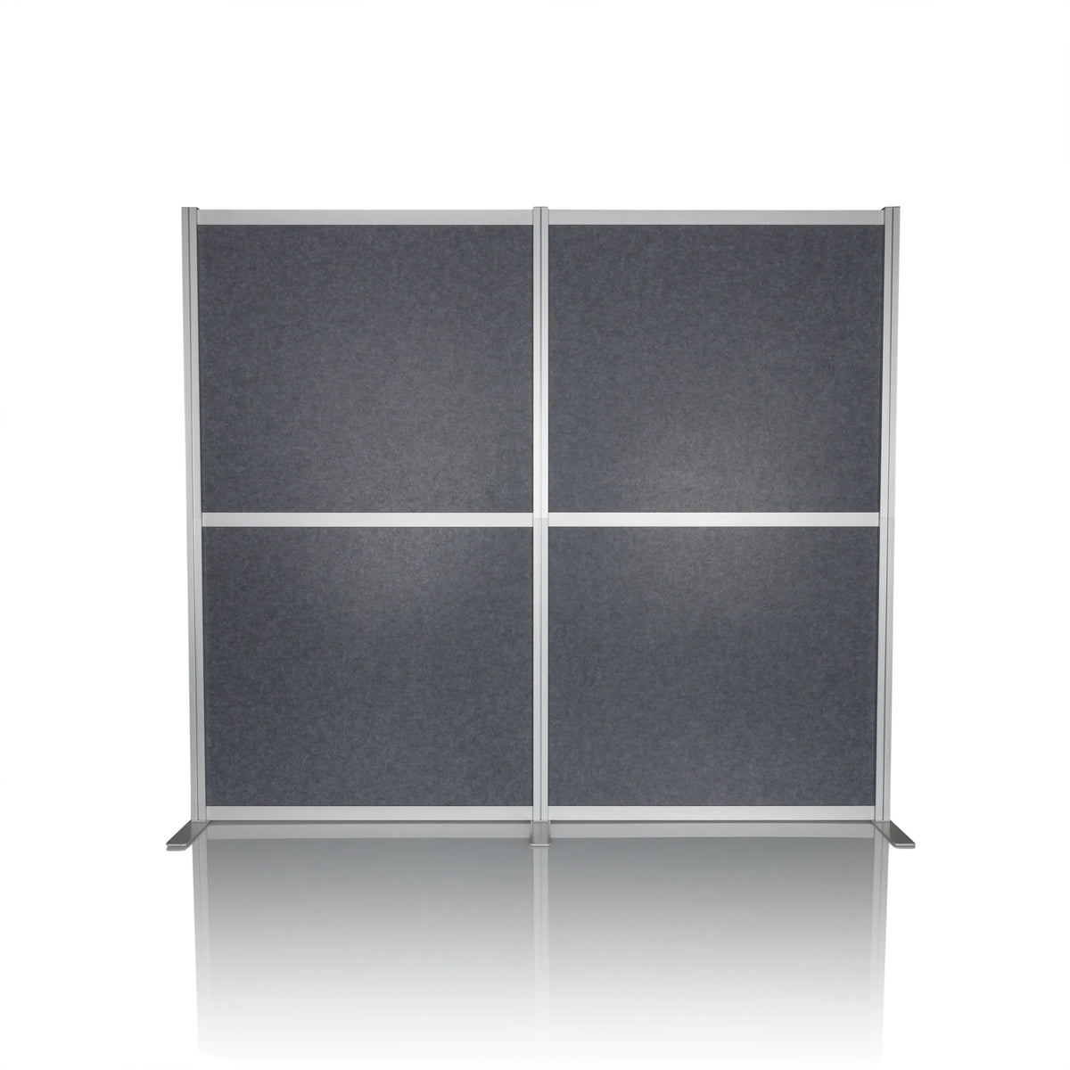Graue Trennwand FLEXMIUT MODUL mit Aluminiumrahmen und Standfüßen von hjh OFFICE – 360-Grad-Ansicht (Frontansicht 0°)