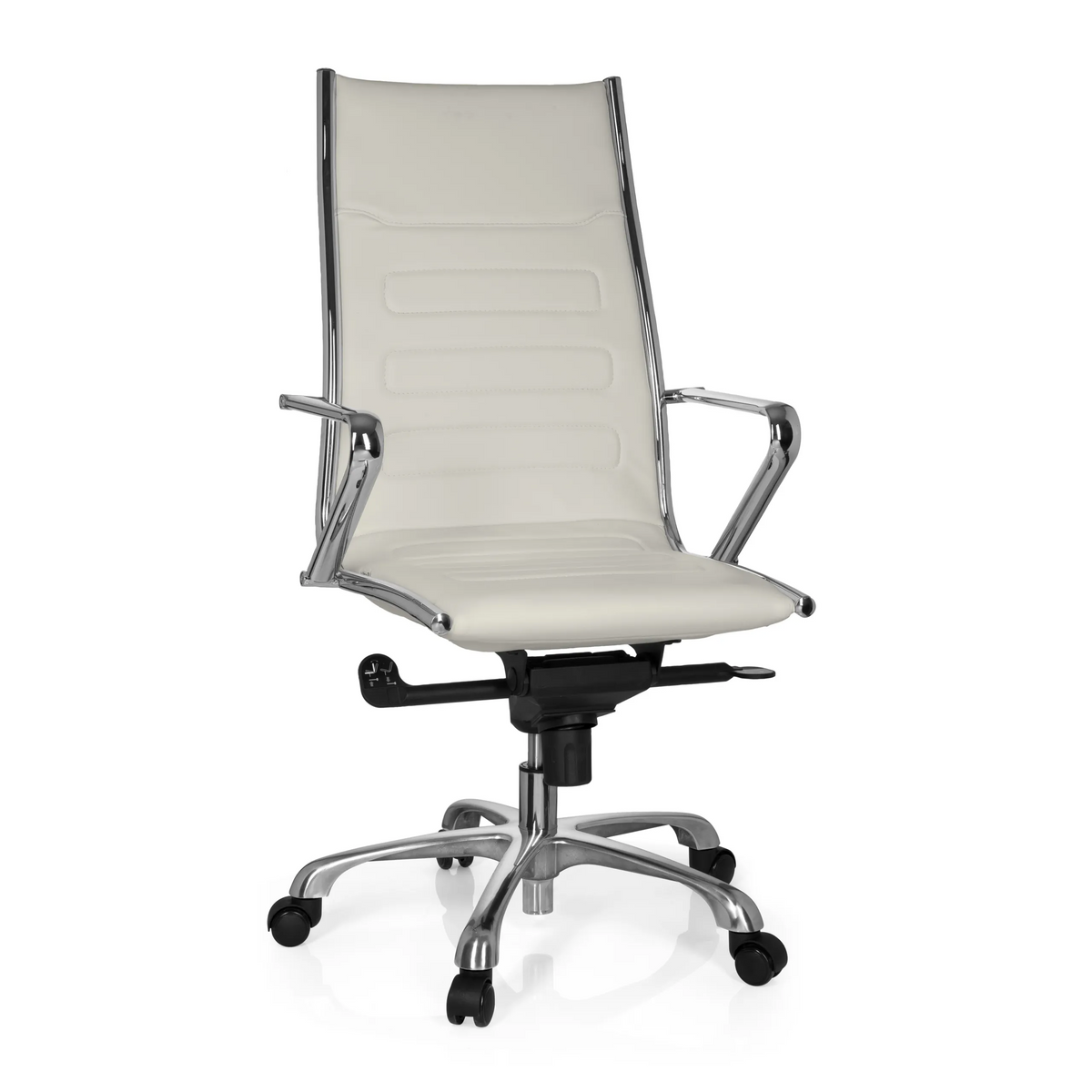 Cream white Professional Executive Chair PARIBA III with armrests and five-caster base by hjh OFFICE – 360-degree view (front view 20°)