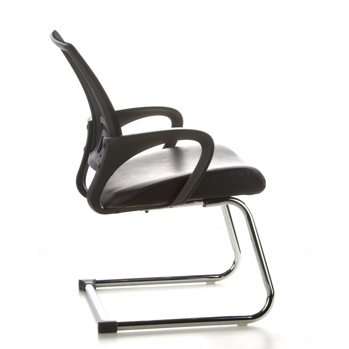 Black Cantilever chair VISTO NET V with mesh back, padded seat and armrests by hjh OFFICE – 360-degree view (side profile 100°)