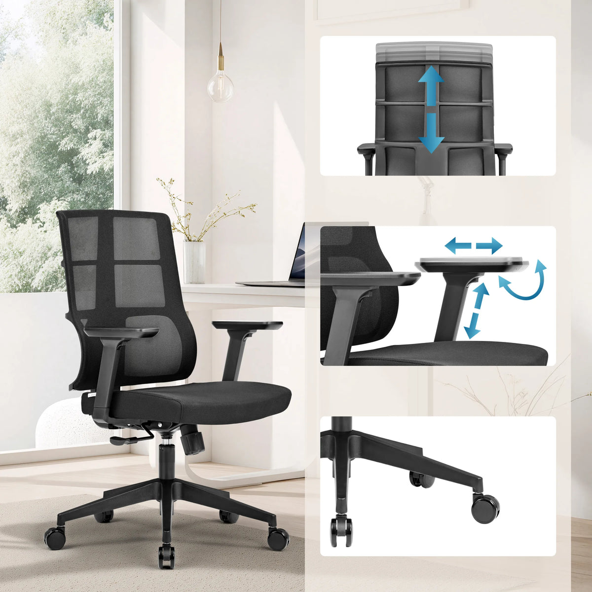 Adjustable features of the Professional Office Chair SPINIO with armrests and gas spring by hjh OFFICE