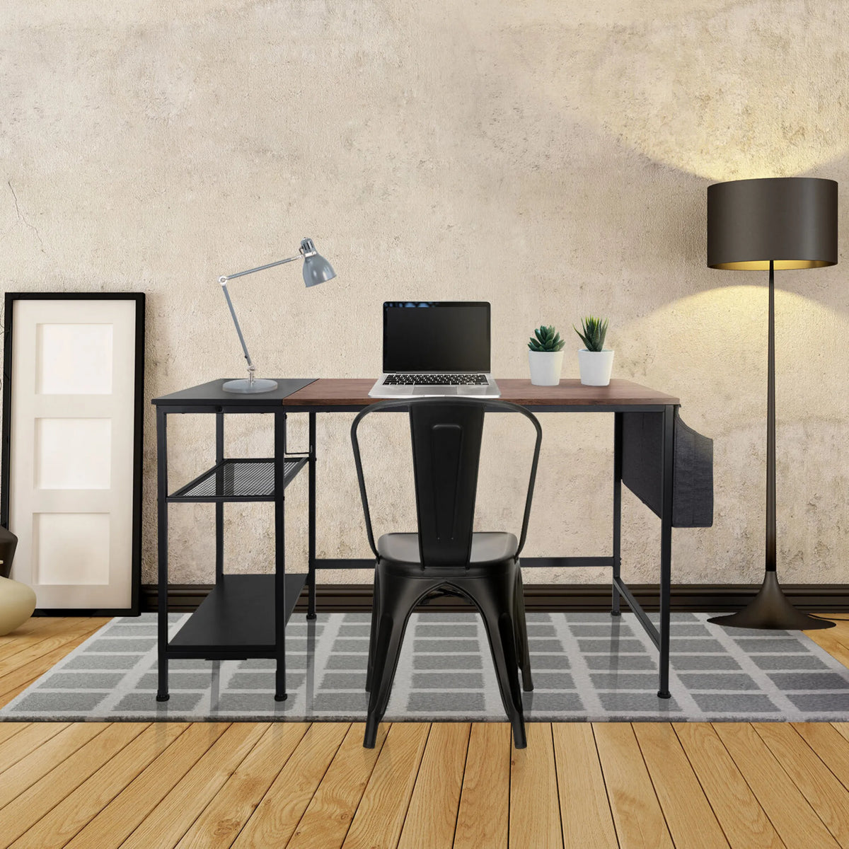 Office Desk WORKSPACE H I in black and brown with integrated shelf and storage by hjh OFFICE