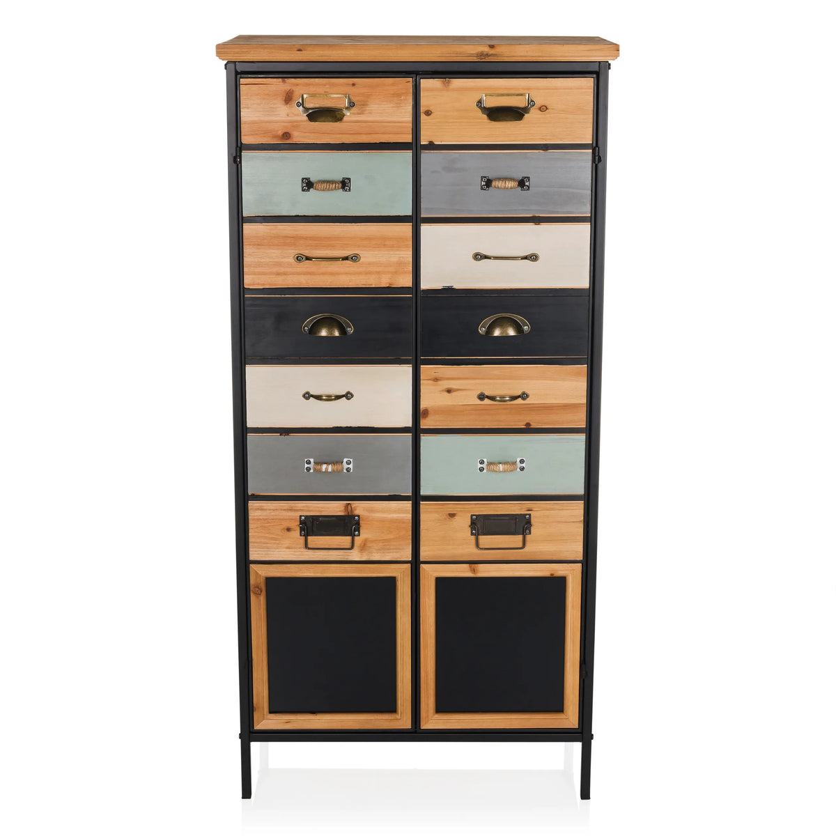 CONTINENTO HIGH chest of drawers made of wood and metal with multicoloured drawers and two compartments by hjh LIVING