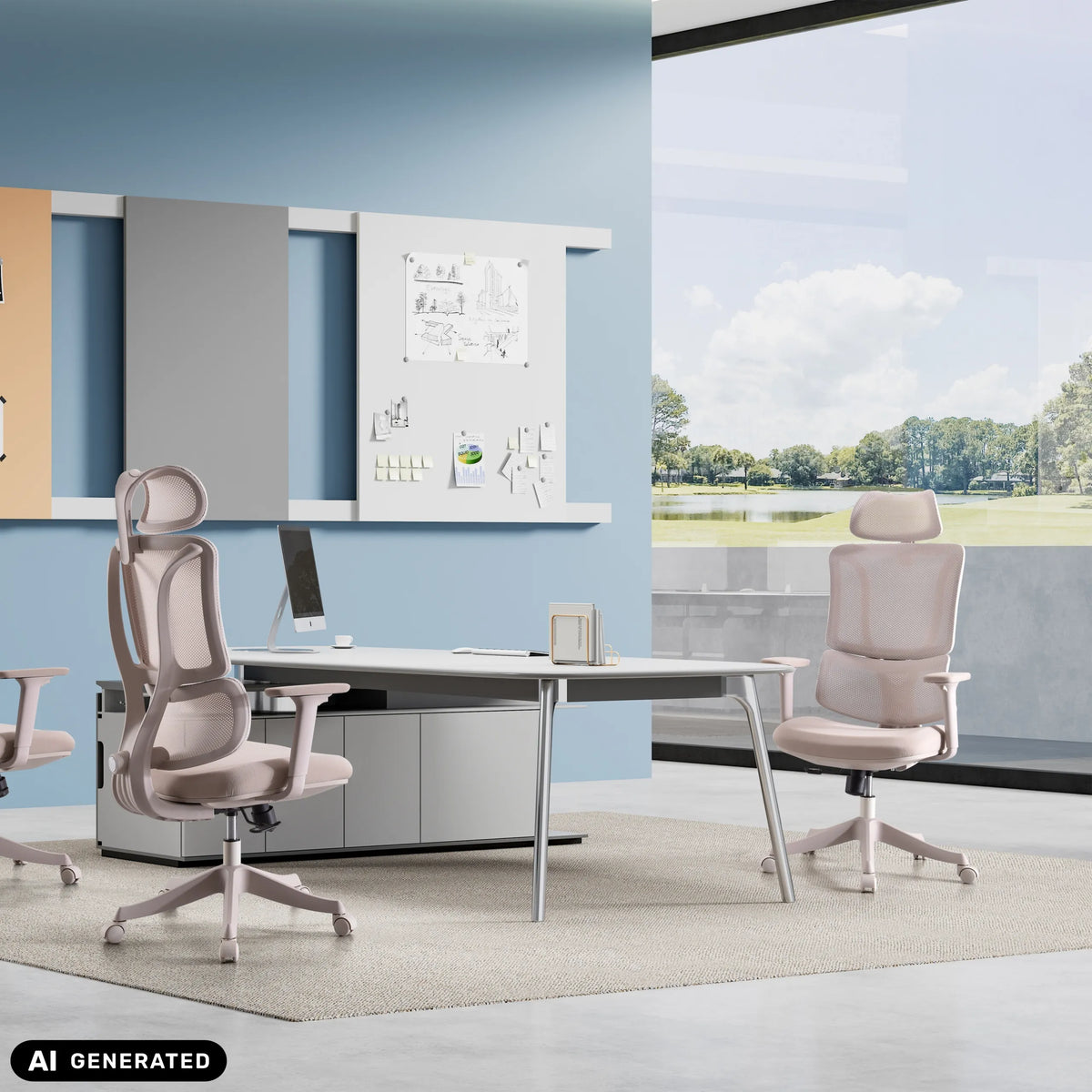 Home Office Chair Ergomy Colore in beige with mesh back by MyBuero (AI-generated image)